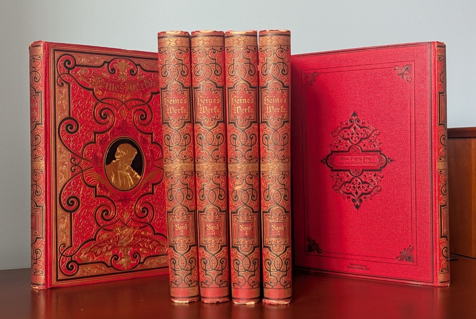 c1890 Antique Heinrich Heine Werke 6 Vol Set German Heavily Illustrated Gilt