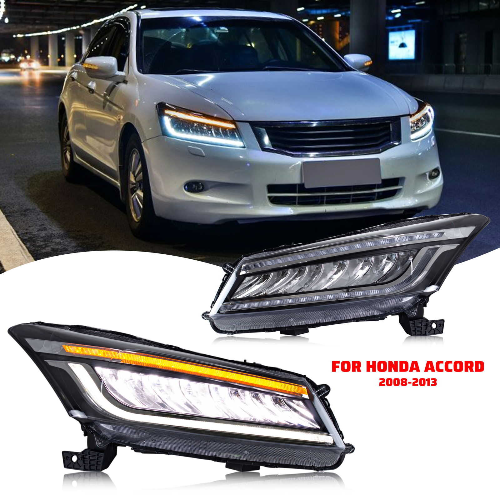 LED Headlights for Honda Accord 2008-2012 Sedan Sequential Animation Front Lamps