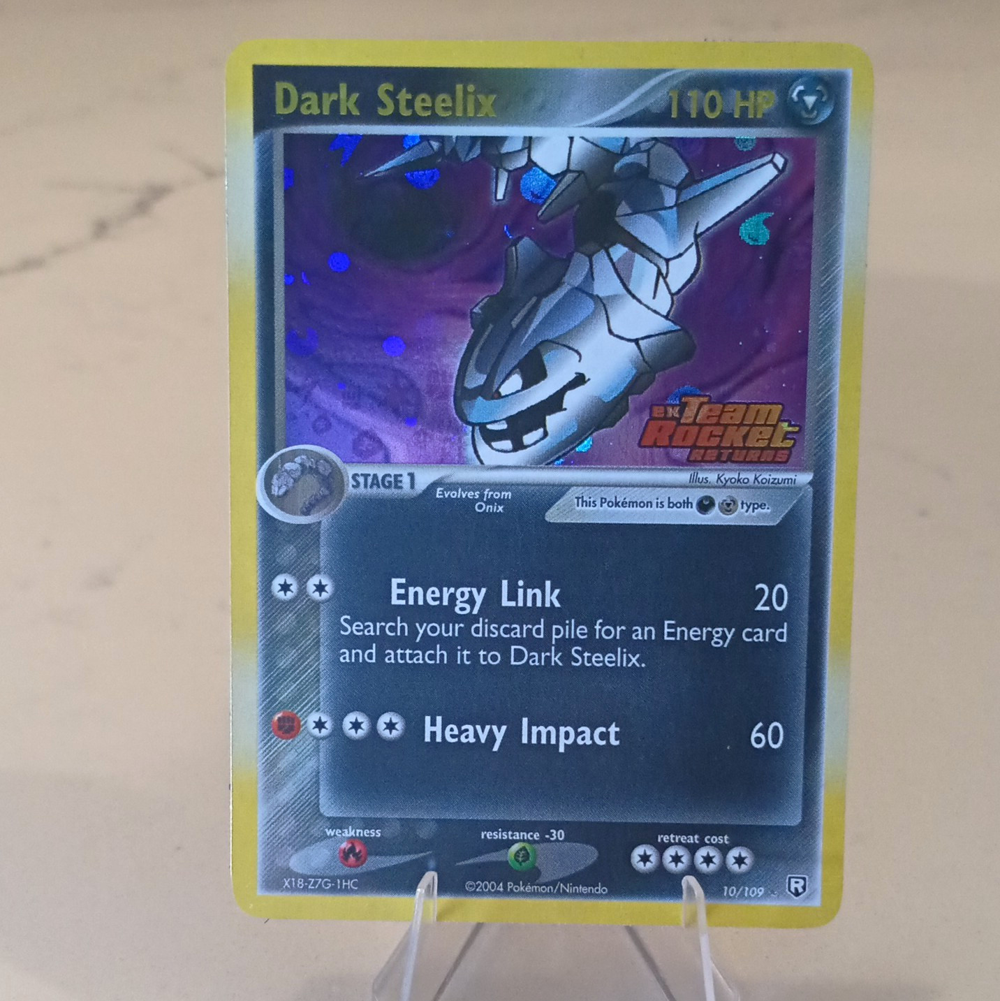 2004 Dark Steelix 10/109 GOLD Lettering EX Team Rocket Returns Holo Rare Pokemon 2004 Dark Steelix 10/109 GOLD Lettering EX Team Rocket Returns Holo Rare Pokemon