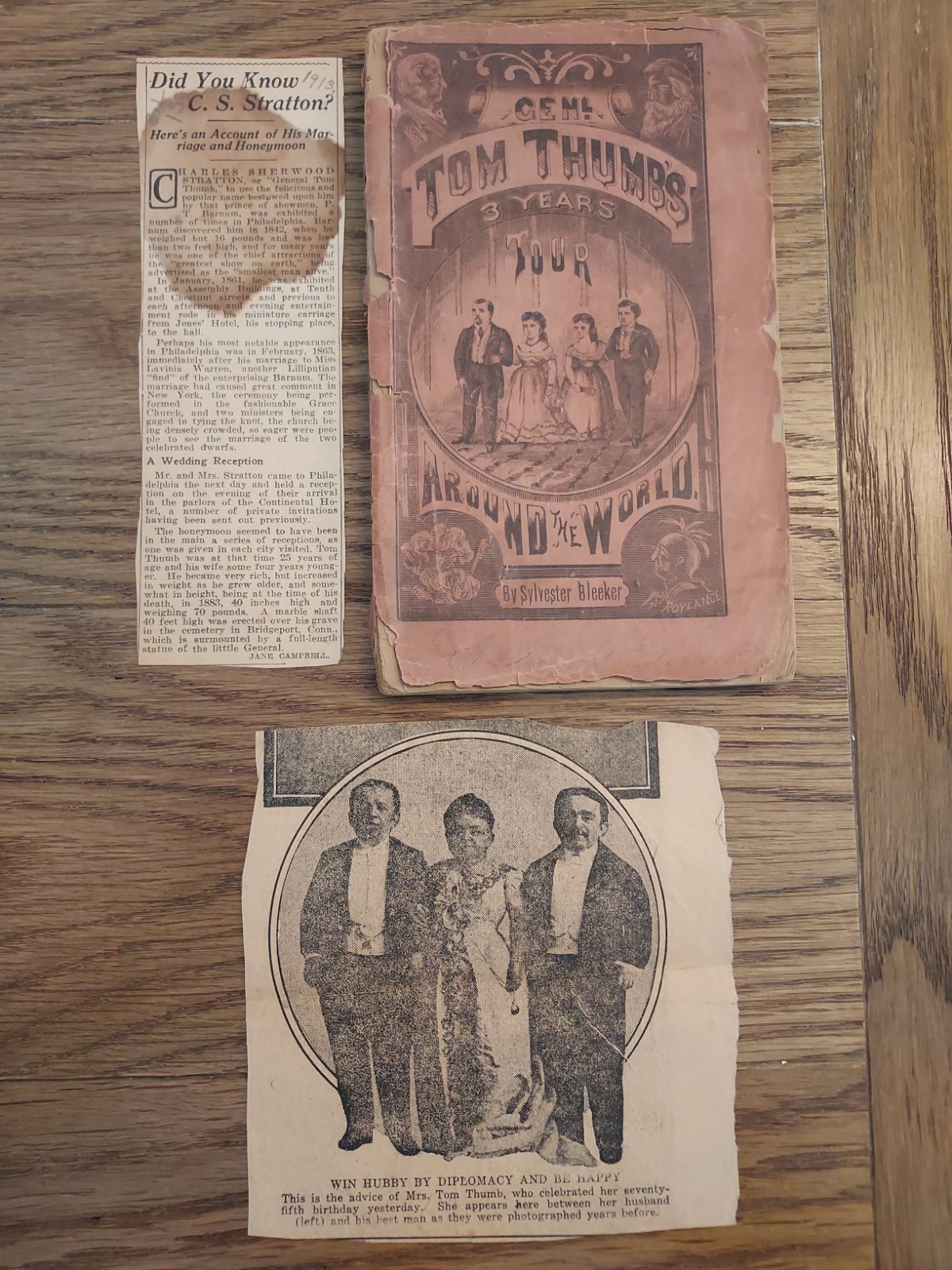 1872 1st Ed Tom Thumb  3 Years Around the World Bleeker & Newspaper Articles