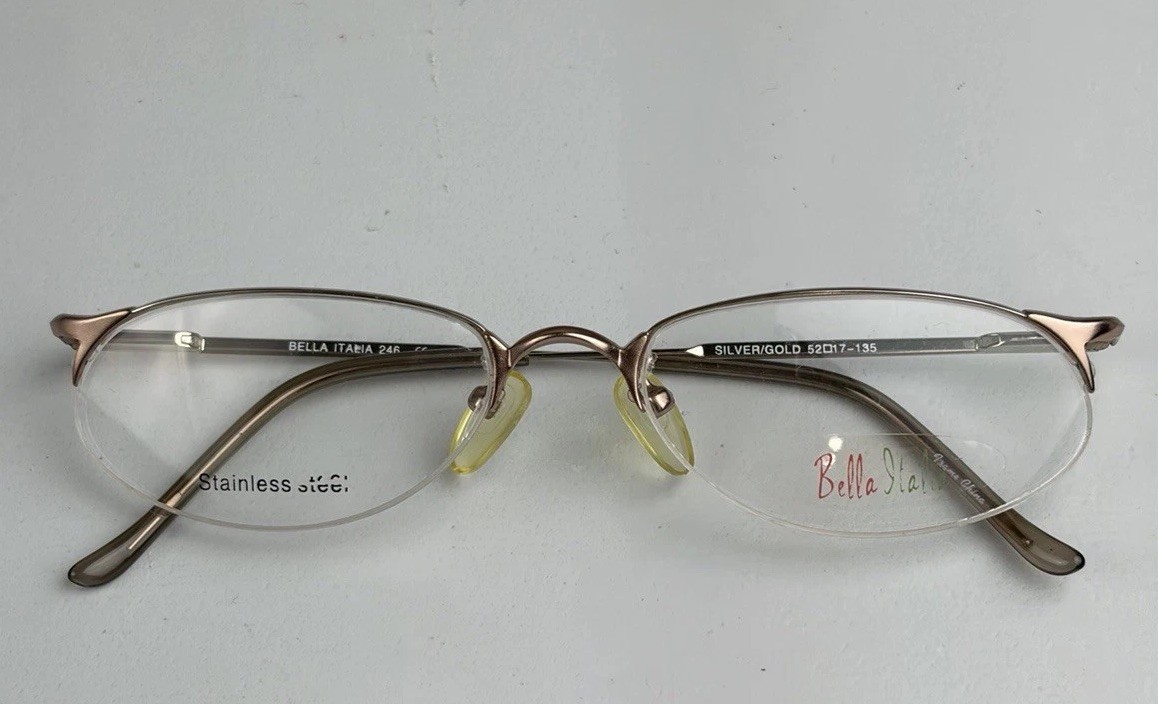 Bella Italia 246 Silver Gold 52-17-135 Metal Half Rim Eyeglasses Frame Demo Bella Italia 246 Silver Gold 52-17-135 Metal Half Rim Eyeglasses Frame Demo