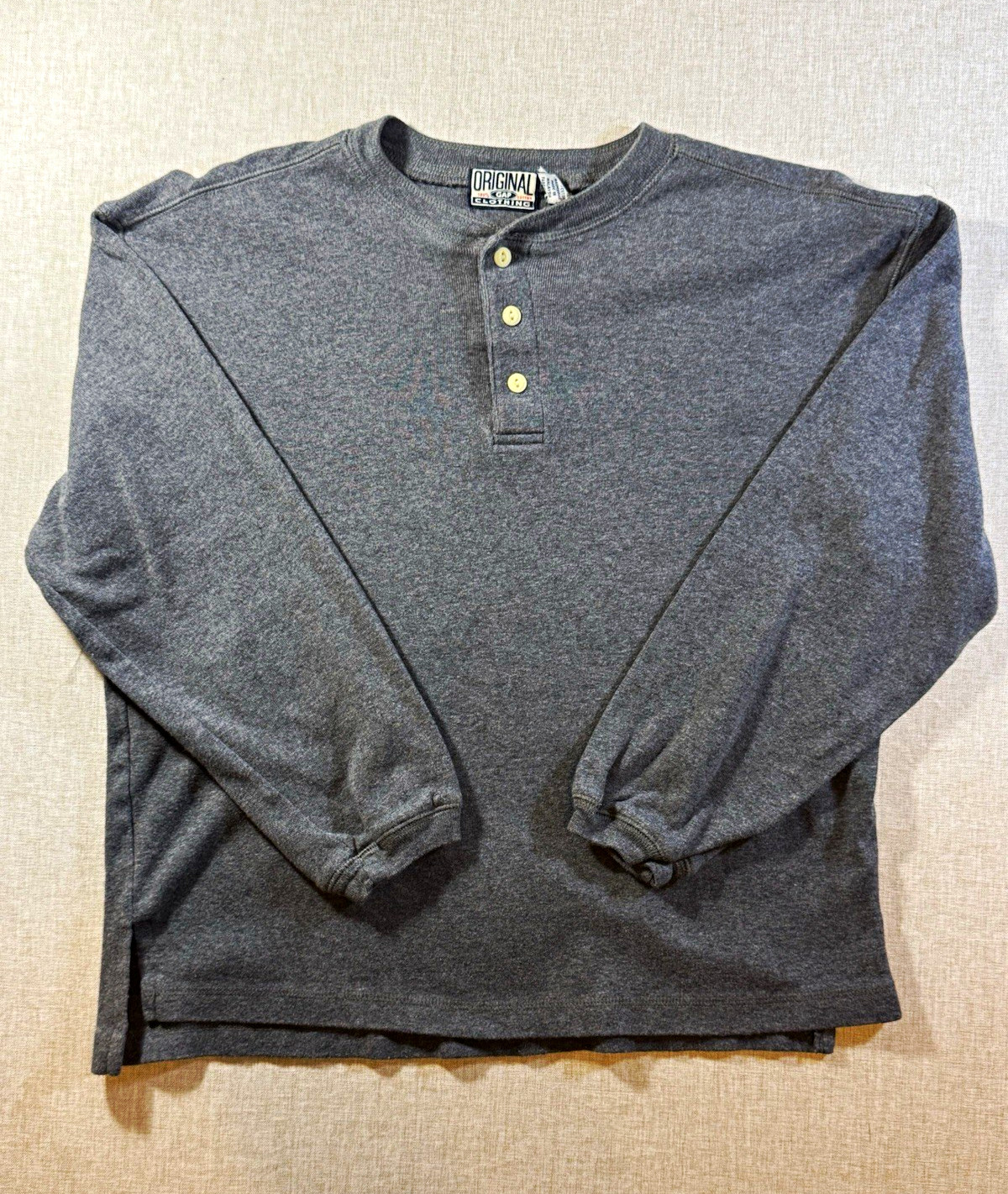 Vtg 90s Gap Henley Shirt Large Grey Boxy Cropped Fit Original Clothing 1996 Knit
