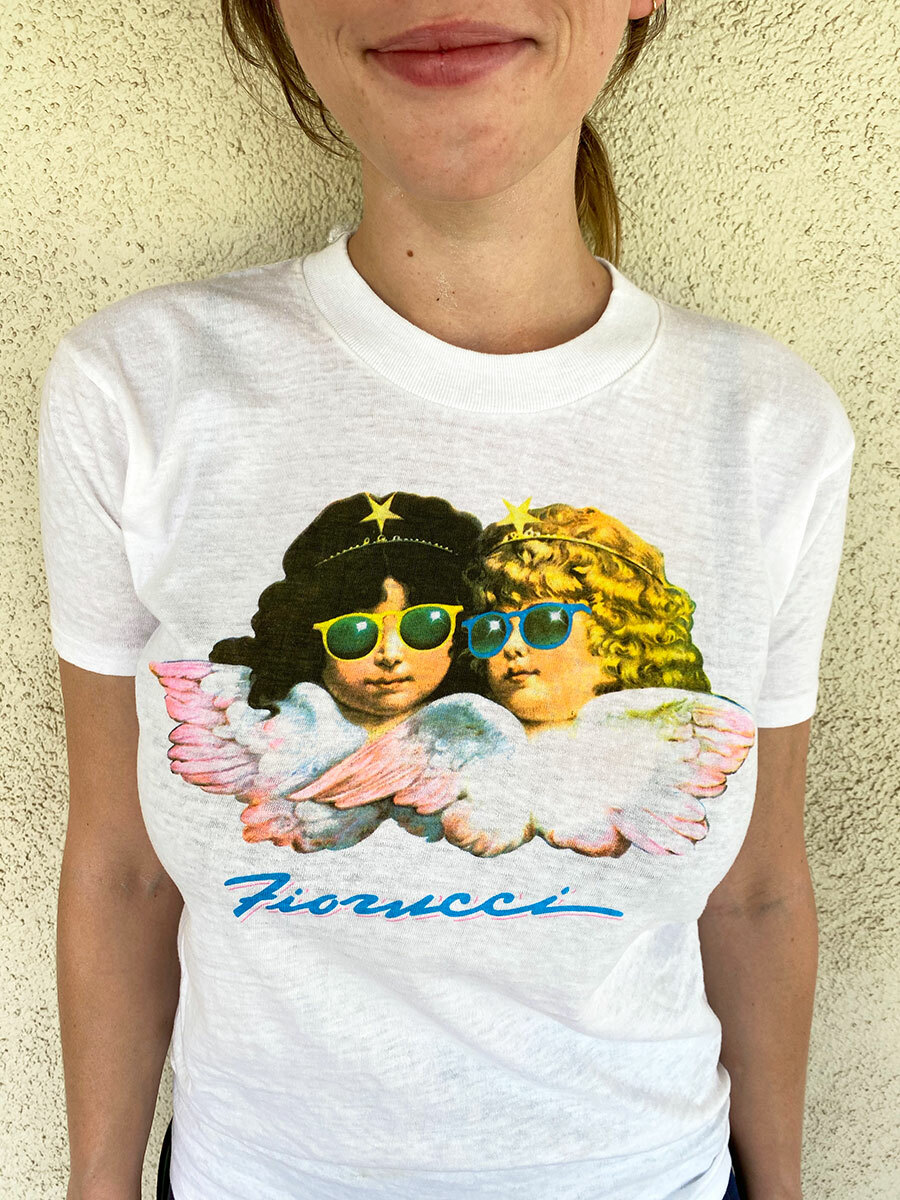 FIORUCCI 1980\'s VINTAGE ANGELS SHIRT -White, NEW OLD STOCK SIZE LARGE