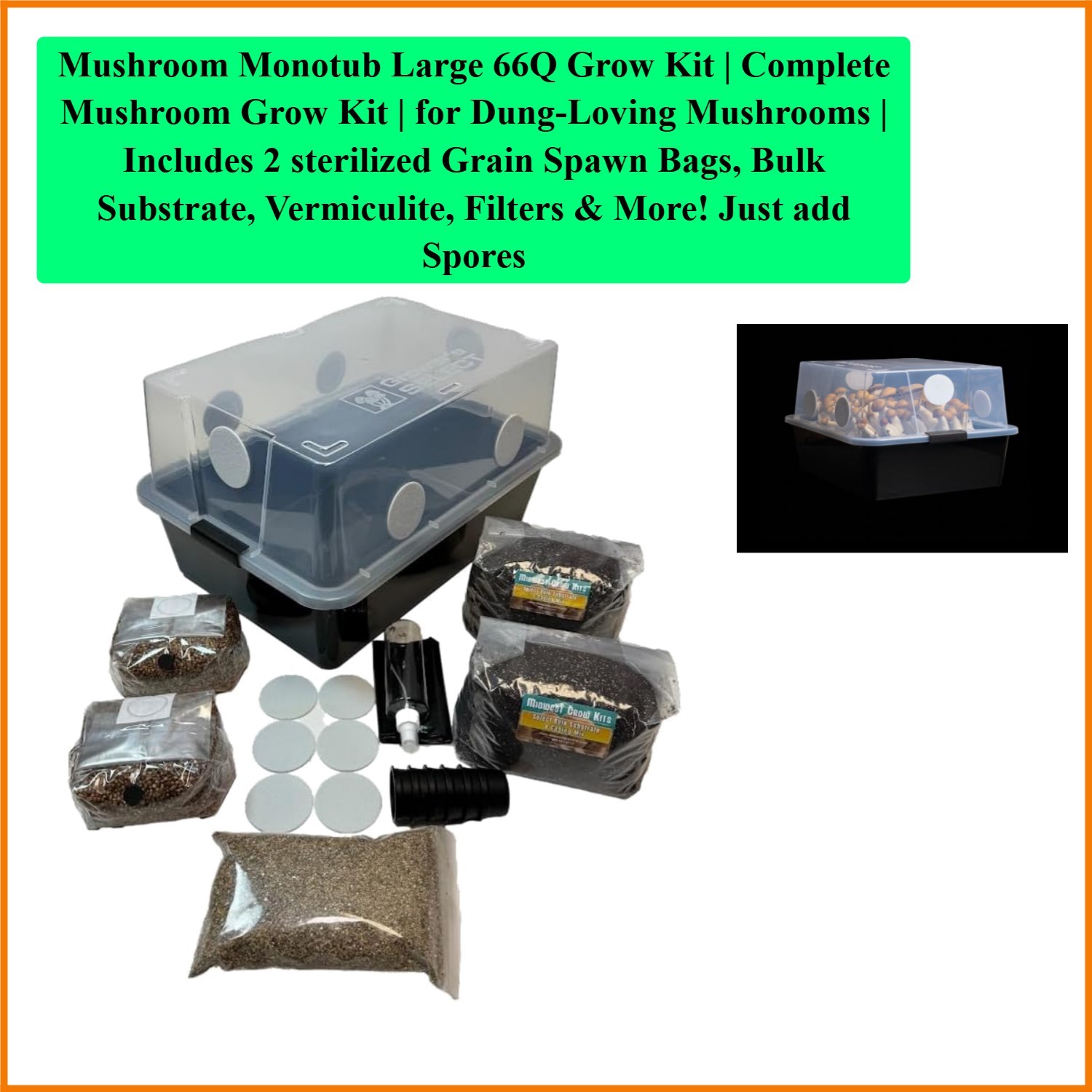 Mushroom Monotub Large 66Q Grow Kit | Complete Mushroom Grow Kit | for Dung-L...