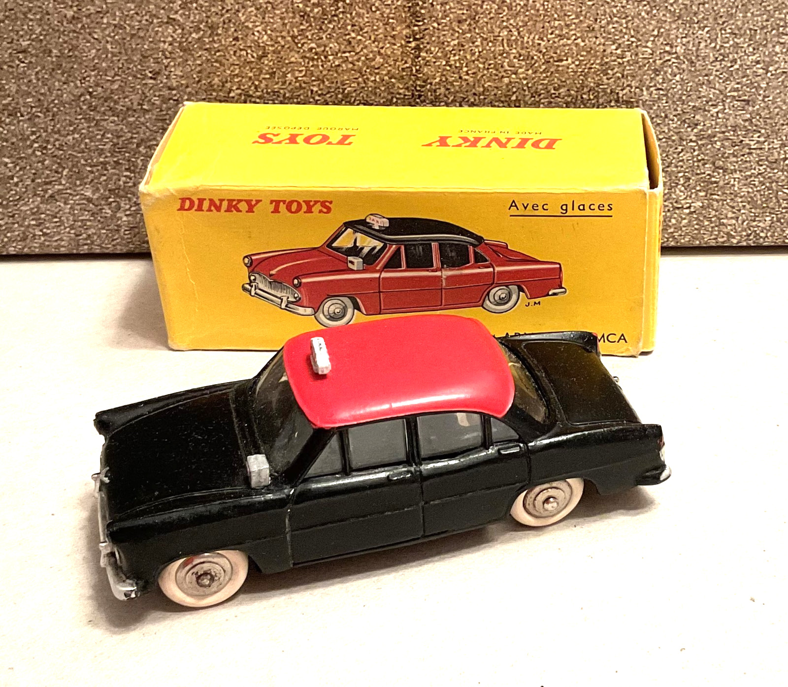 1959 DINKY TOYS Meccano France 24ZT SIMCA ARIANE TAXI Red Black Transition Boxed