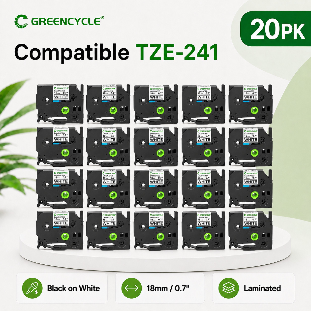 20PK TZe-241 TZ-241 18mm Black White Label Tape Refill fit for Brother PT-2110