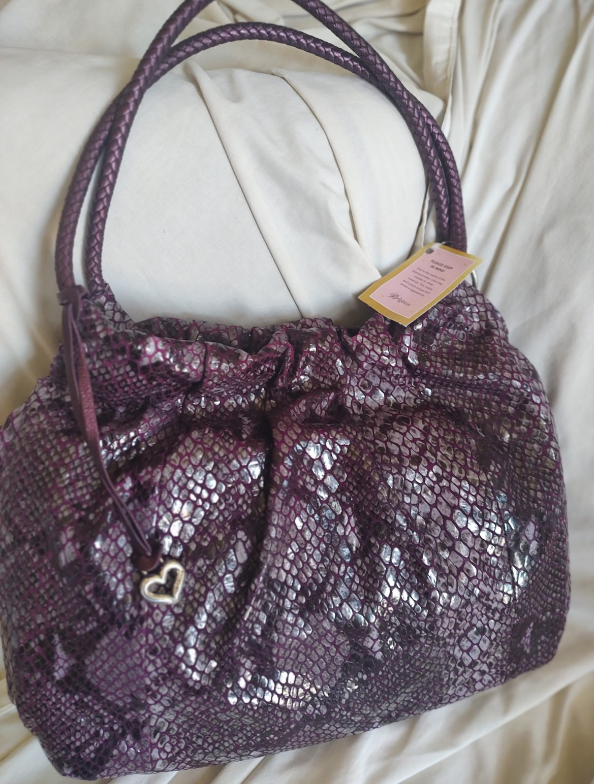 NWT. BRIGHTON NOLITA Purple MOC SNAKE Leather  LARGE TOTE BAG MSRP $330 (BAG 1)