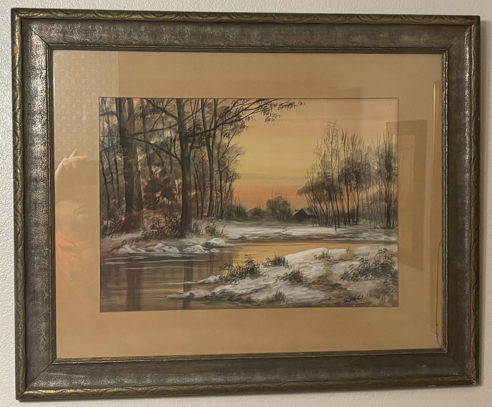 Antique Watercolor Landscape Painting Gilt Wood Frame Artist Signed  Paul Verlet