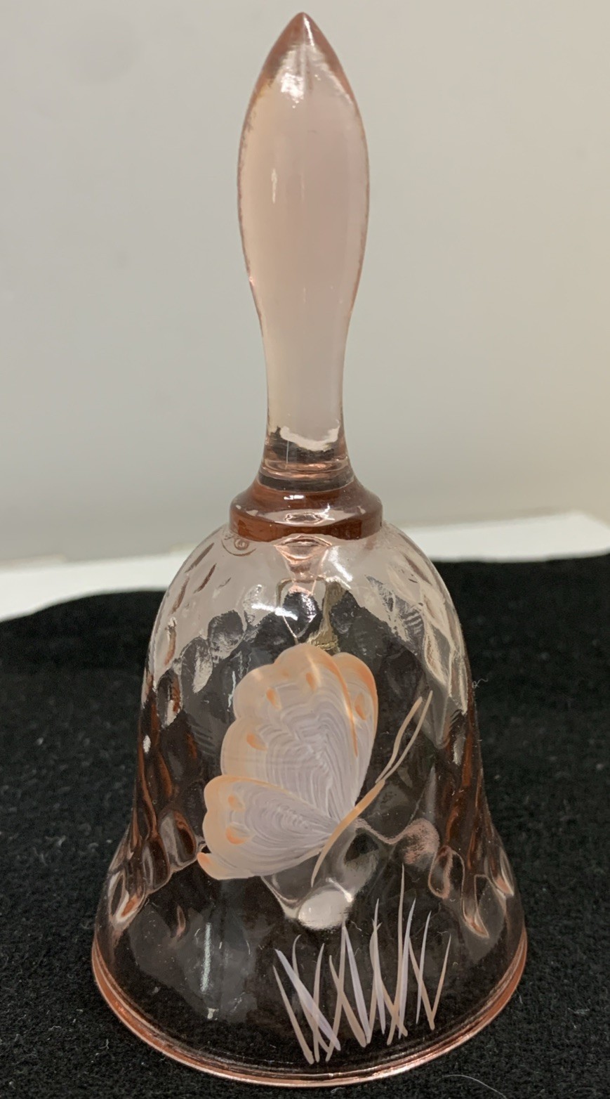 Vintage Fenton Signed Pink Diamond Optic Glass Bell Butterfly design