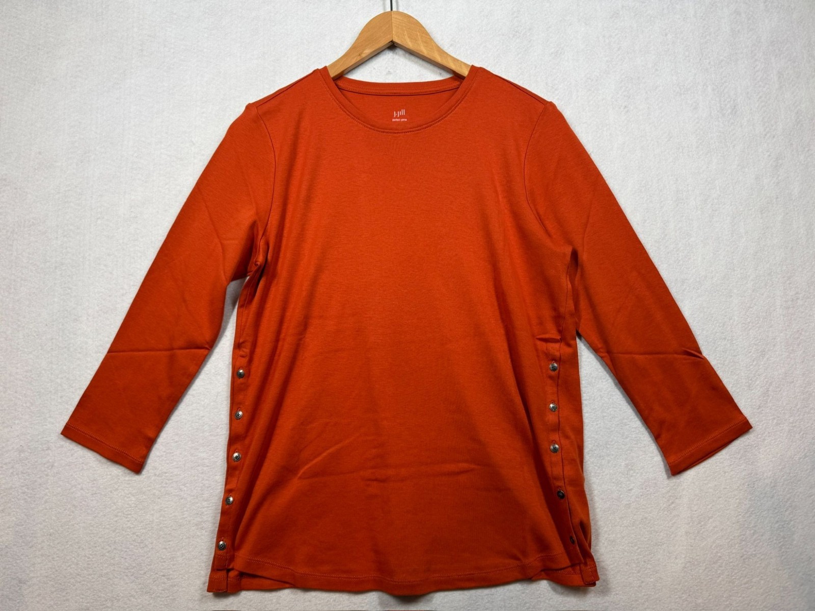 J. Jill Womens Perfect Pima Side Button Tee 3/4 Sleeve Bittersweet Orange Medium