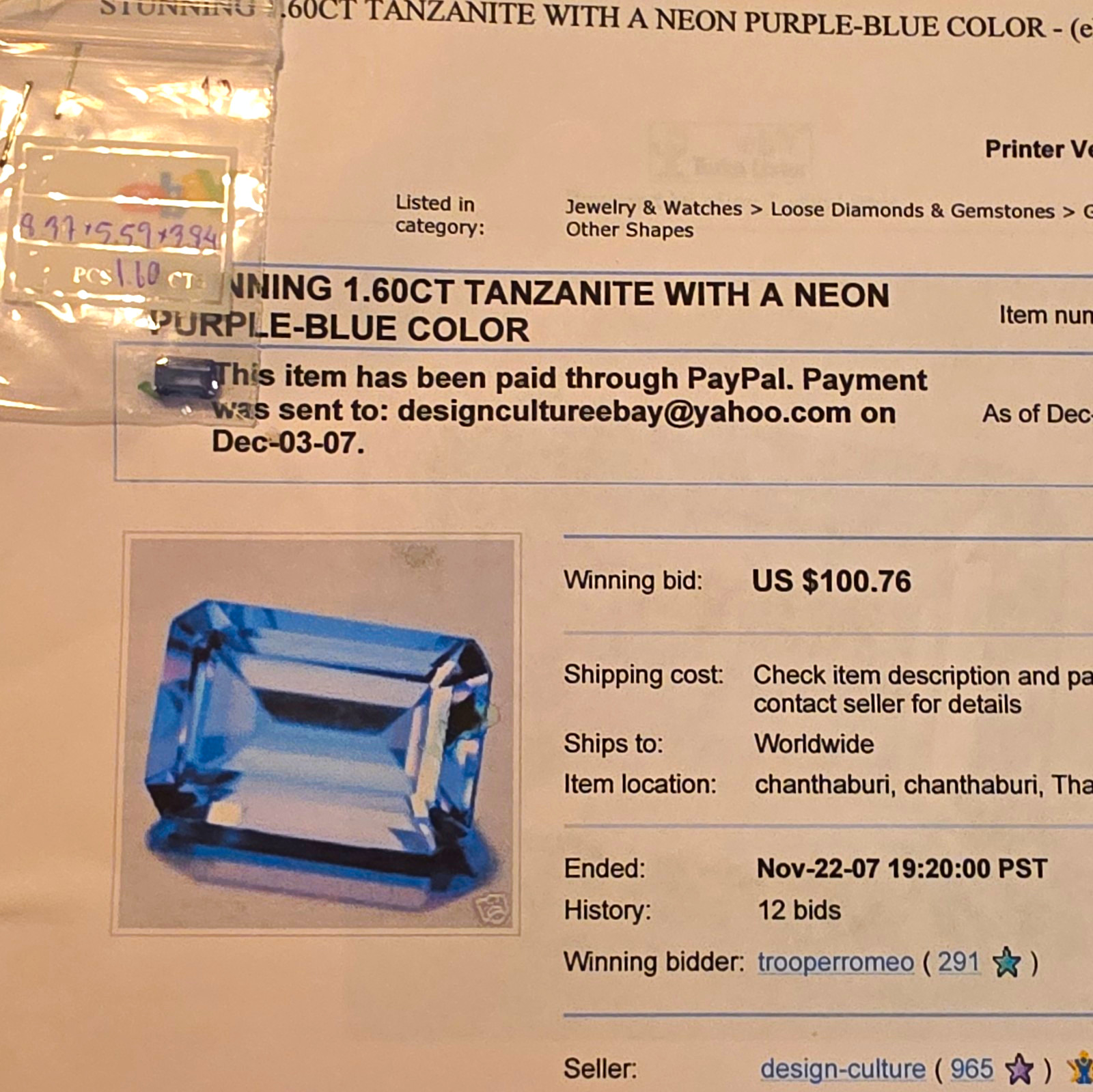1.60ct Tanzania Purple/Blue Emerald Cut Loose Gemstone, Thailand Sourced 1pc 1.60ct Tanzania Purple/Blue Emerald Cut Loose Gemstone, Thailand Sourced 1pc
