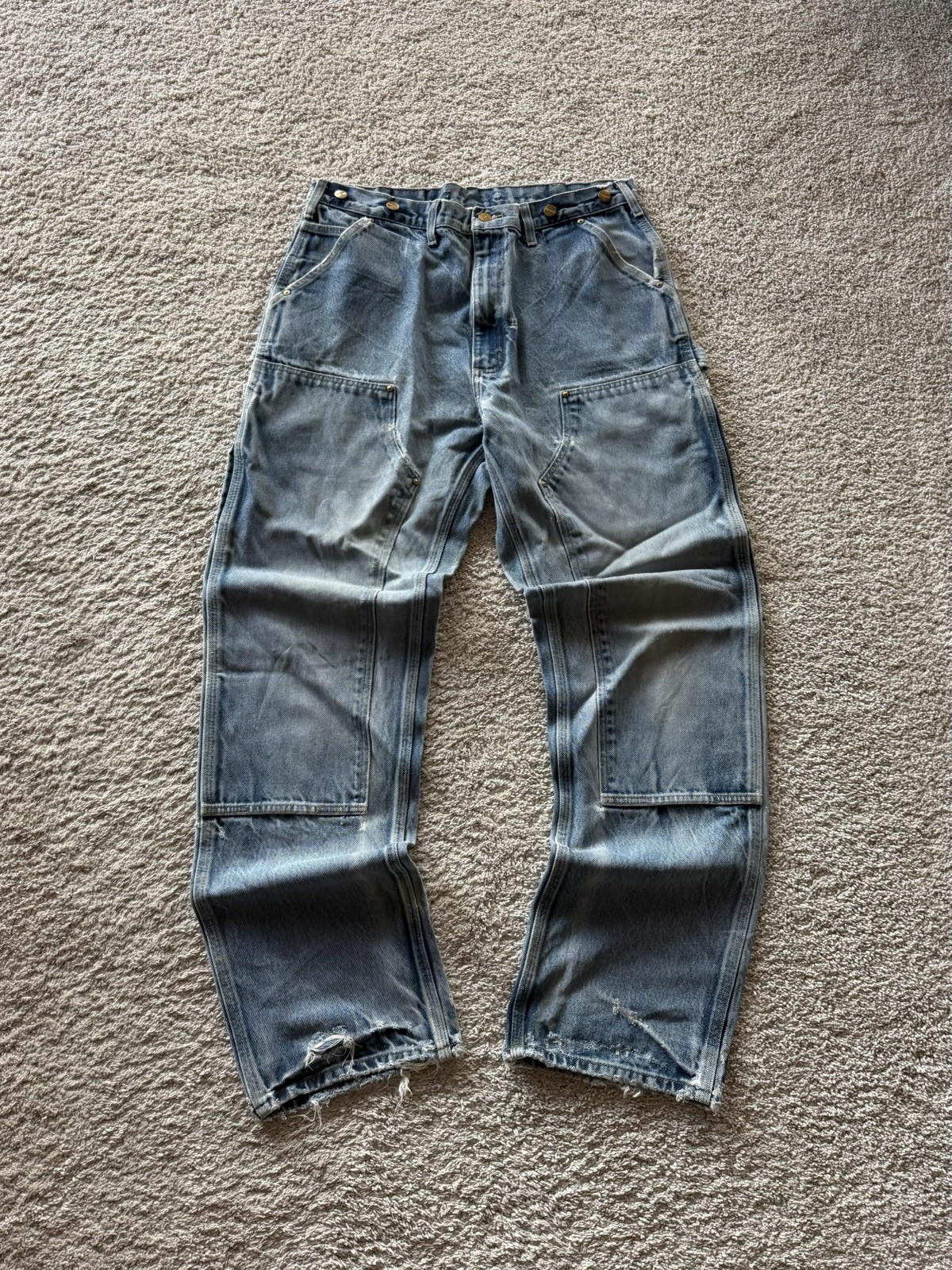 Vintage 90s Carhartt B07 DNM Double Knee Carpenter Pants 36x34 Distressed Faded
