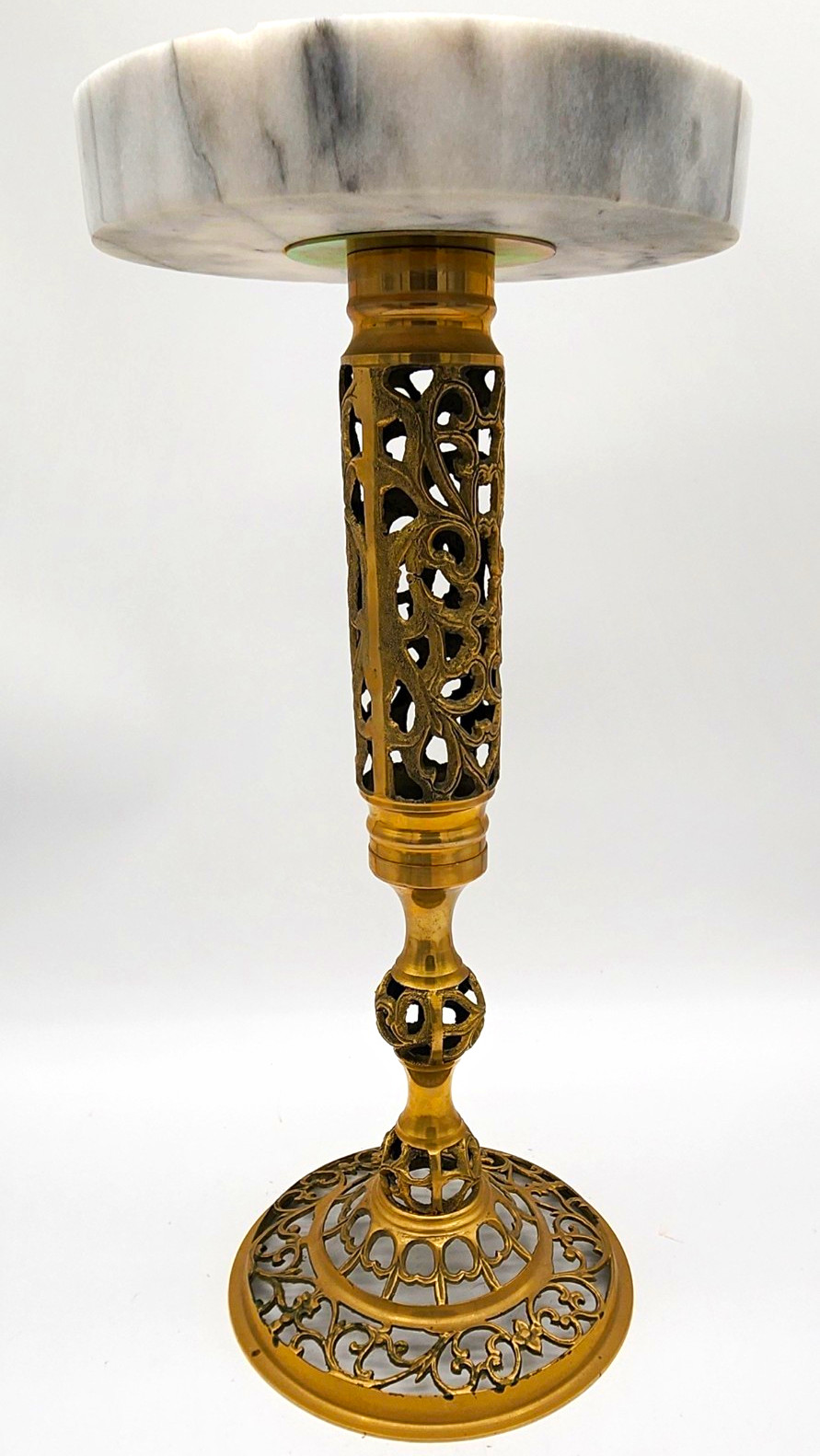 Vintage Marco Polo Imports Marble Bowl Brass Tone Pedestal Stand Taiwan 17.5