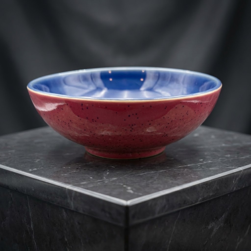 Vtg Denby Harlequin Blue Red Speckled Stoneware Cereal Soup Bowl 6.5\