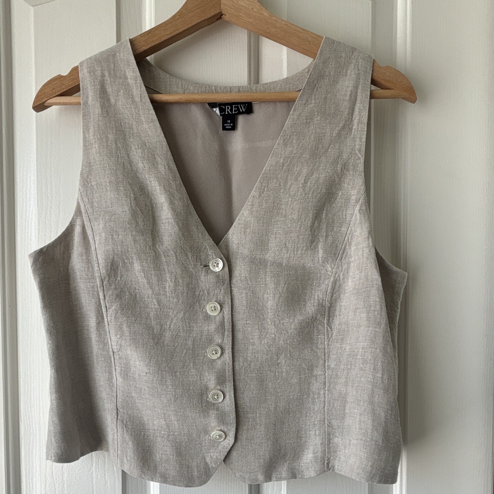J.CREW Womens Linen V-Neck Sleeveless Button Front Vest Beige Solid Size 10