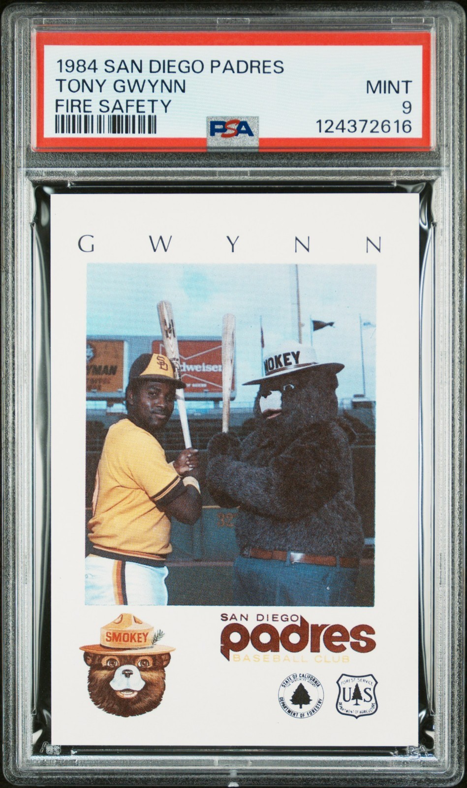 1984 SAN DIEGO PADRES FIRE SAFETY CARD SMOKEY THE BEAR TONY GWYNN PSA 9 MINT