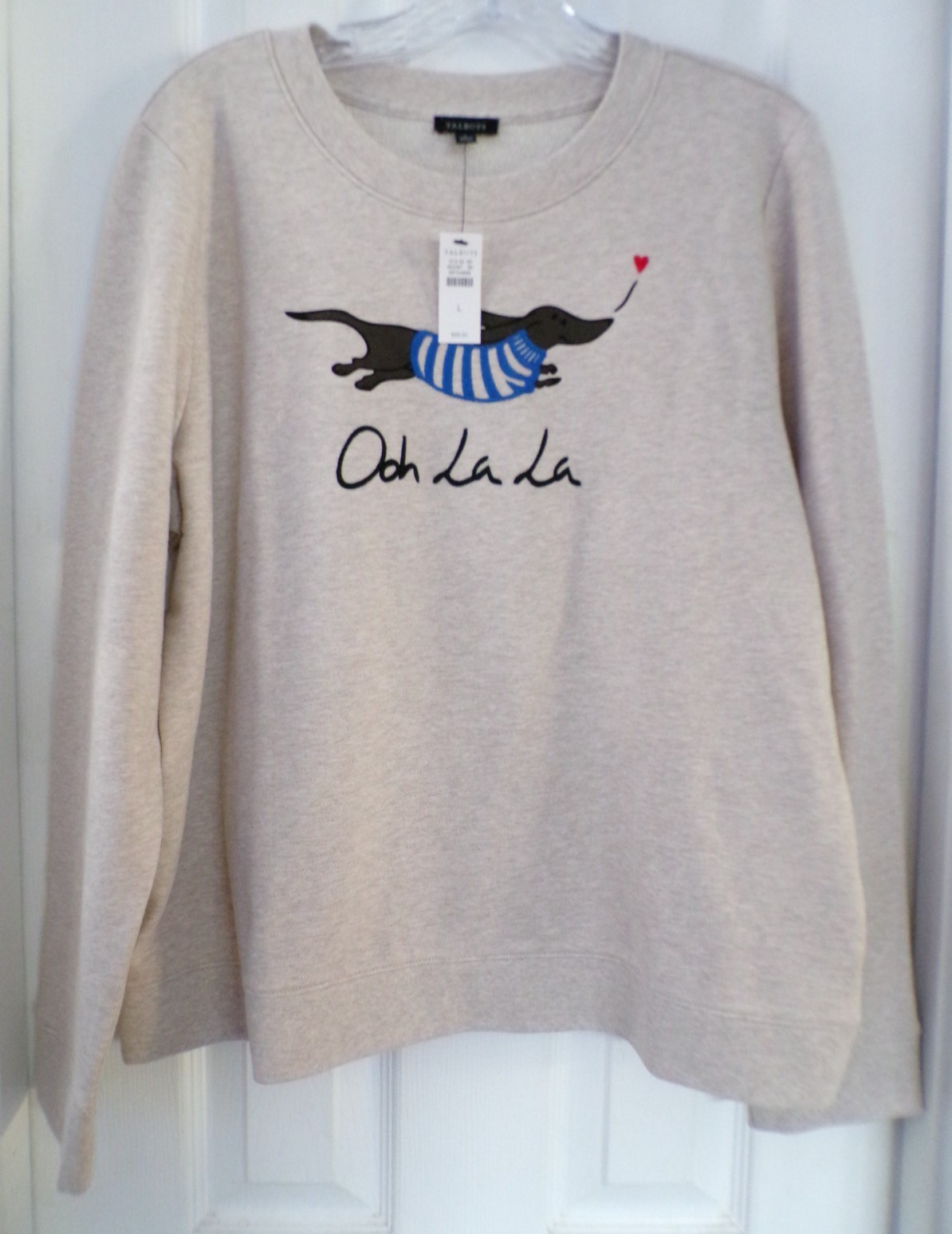 NWT NEW FALL TALBOTS LARGE EMBROIDERED DOG CREWNECK SWEATSHIRT $99.50