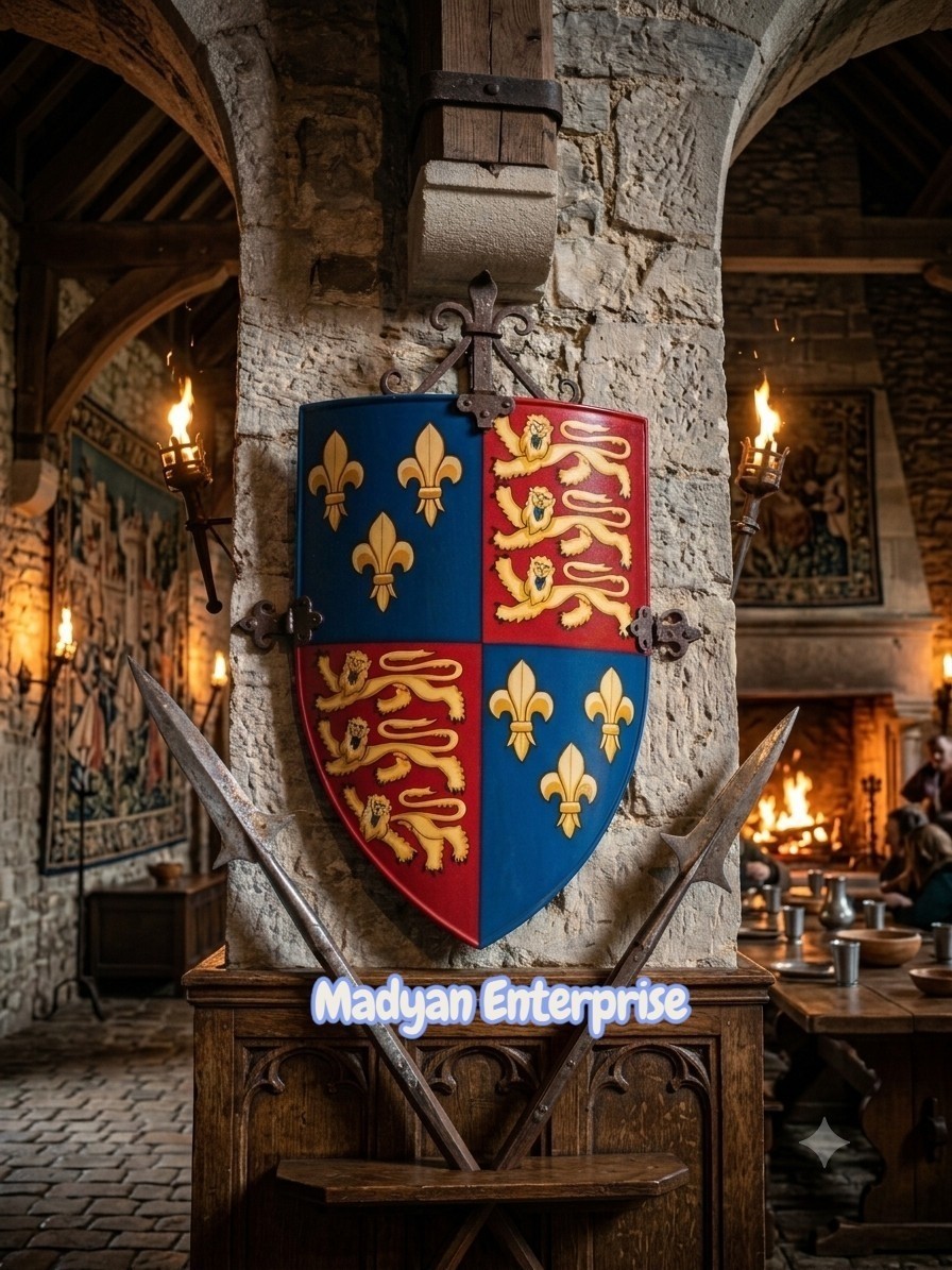 Templar Knight Heater Shield Lion Crest, Wearable Medieval Combat Shield Decor