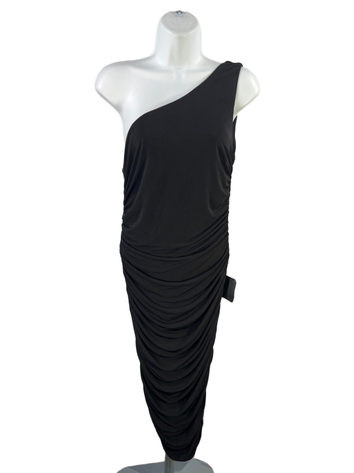 Lulus Women\'s Black Ruched One Shoulder Knee Length Bodycon Dress - M Lulus Women\'s Black Ruched One Shoulder Knee Length Bodycon Dress - M