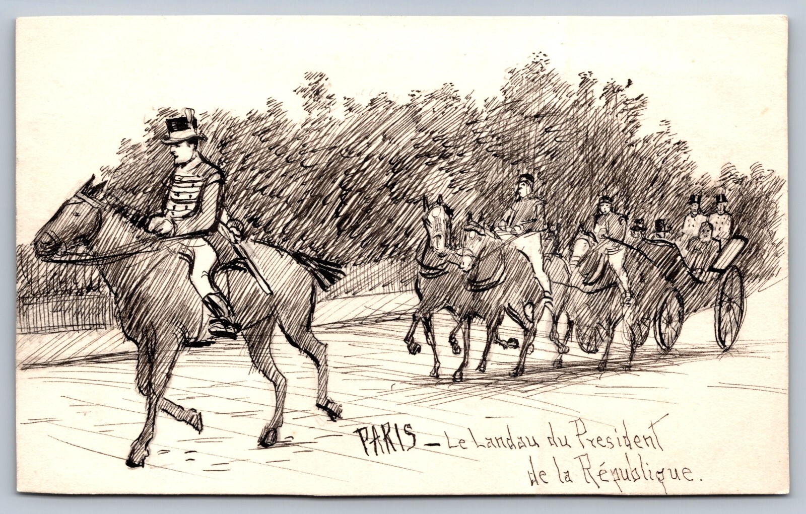 C1910 ORIGINAL PEN & INK postcard PARIS LANDAU DU PRESIDENT horse drawn wagon C1910 ORIGINAL PEN & INK postcard PARIS LANDAU DU PRESIDENT horse drawn wagon