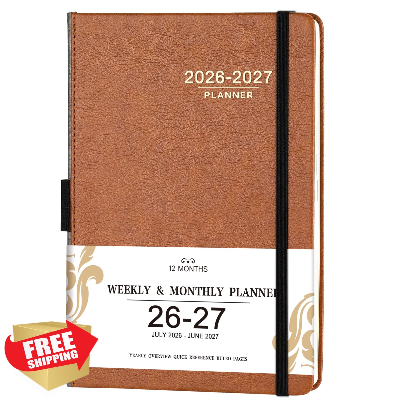 Lemome 2026-2027 Planner Brown Leather Academic Bookmarks