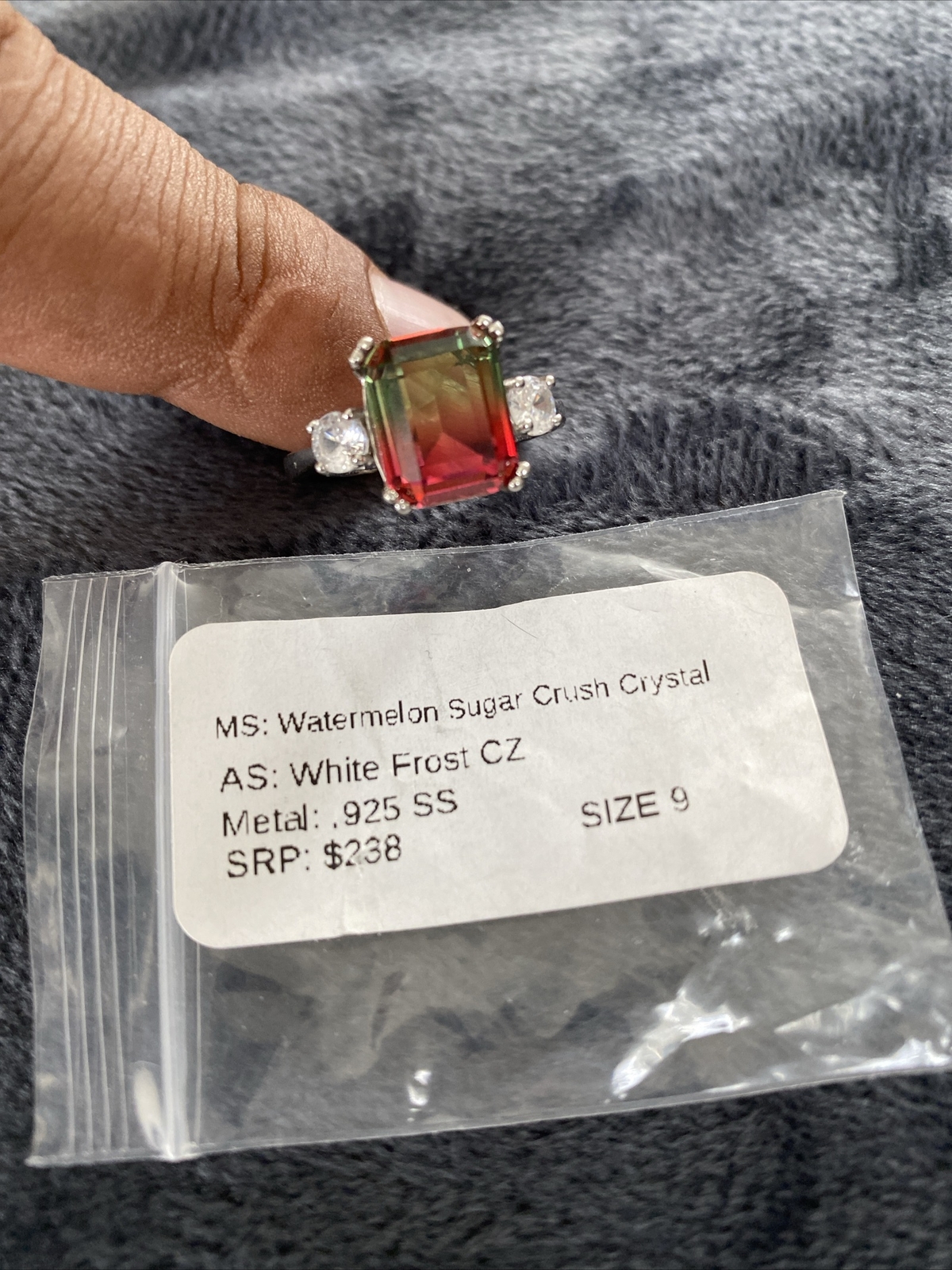 925 SS Sterling Silver Ring Watermelon Sugar Crush Crystal Tourmaline Size 9 NWT 925 SS Sterling Silver Ring Watermelon Sugar Crush Crystal Tourmaline Size 9 NWT