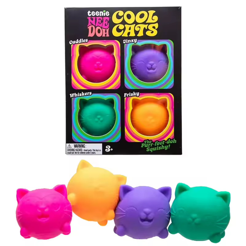 NeeDoh Teenie Cool Cats 4-Pack Schylling Squishy Kittens Fidget Stress Toy NIB