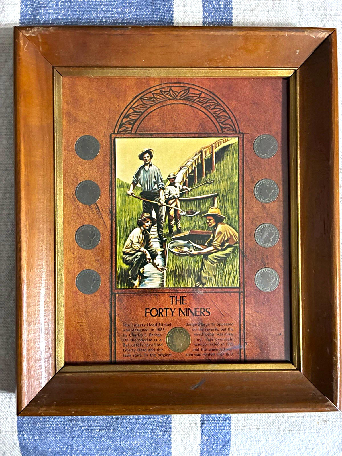 Vintage Forty Niners Framed Liberty Head V Nickel Coin Collection 1883-1913