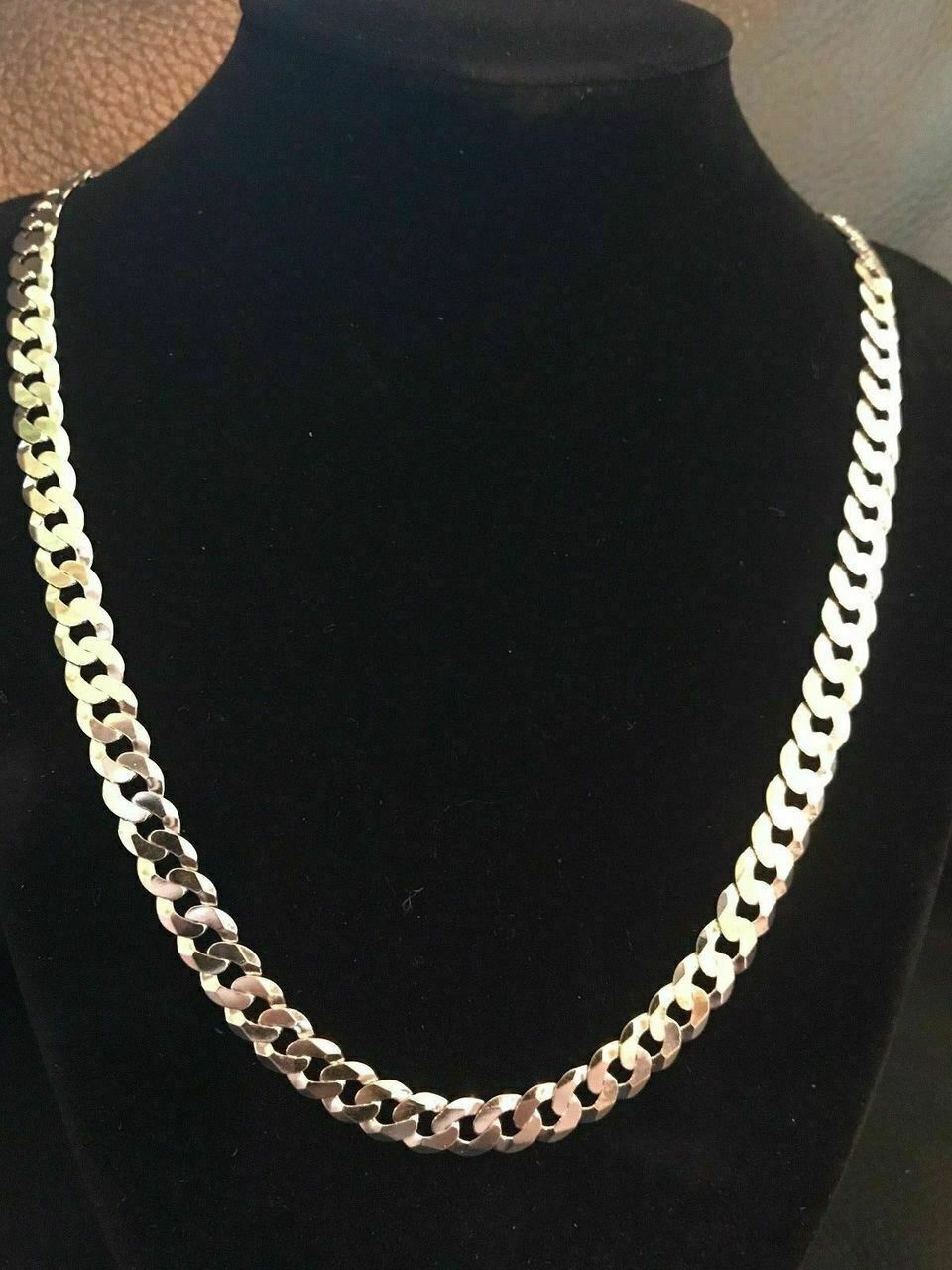 Men\'s Flat Miami Cuban Link Chain Solid 925 Sterling Silver 8mm Thick Italy Made