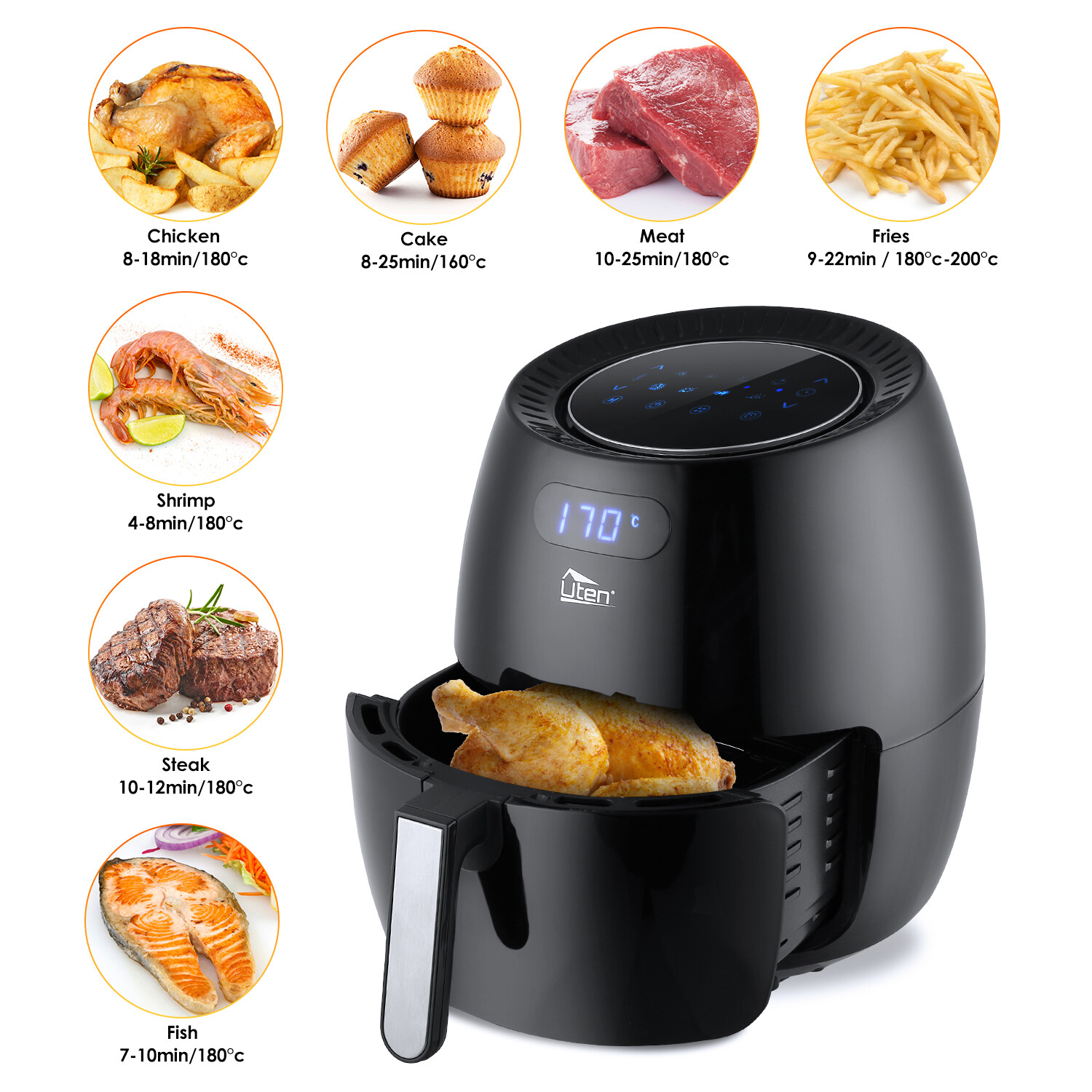 UTEN Air Fryer XXL 1700W 4.2QT/5.8QT/6.9QT Oven Hot Electric Air Fryer Cooker US