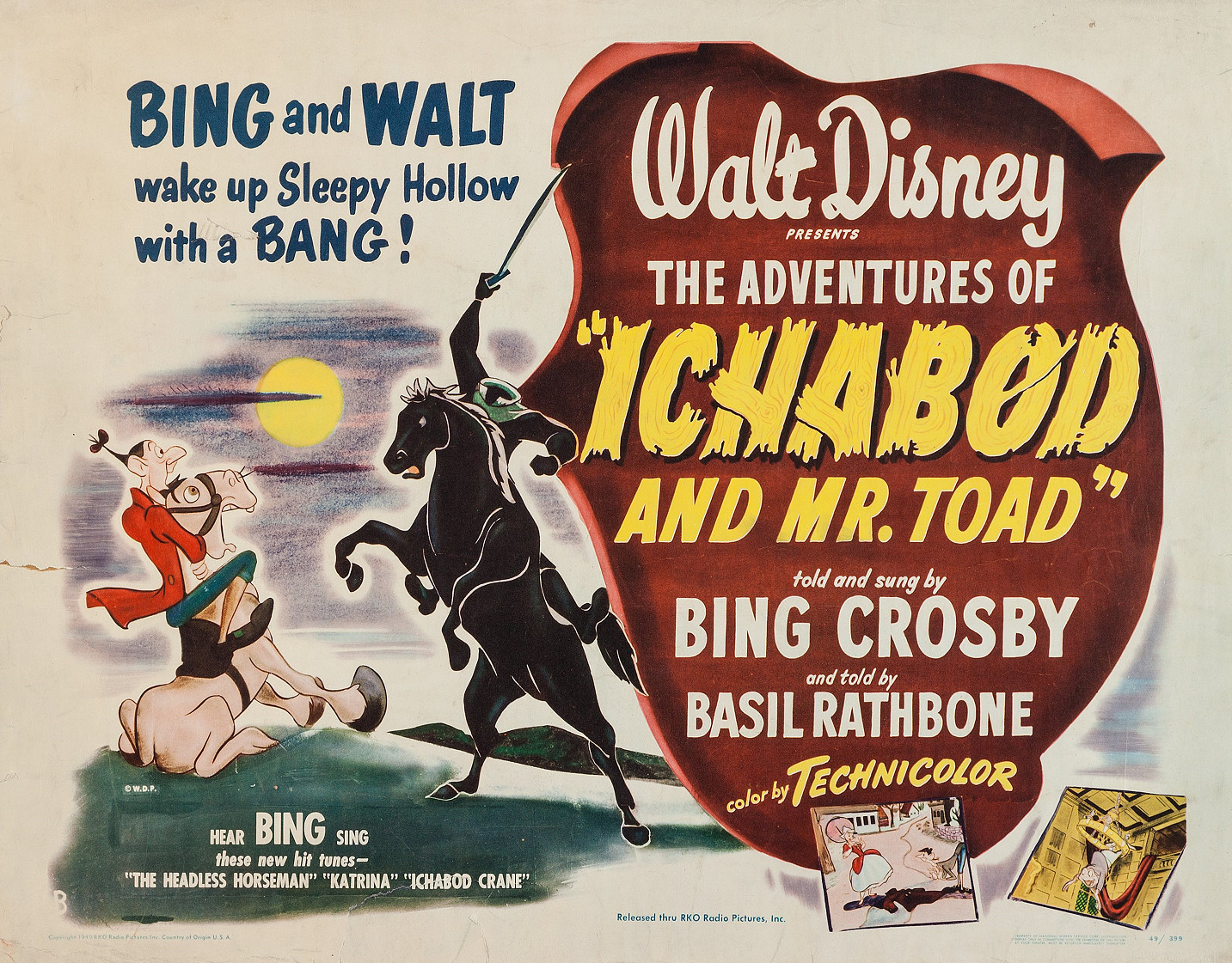 1949 Walt Disney The Adventures Of Ichabod And Mr Toad Movie Poster 11X17 🎃🍿