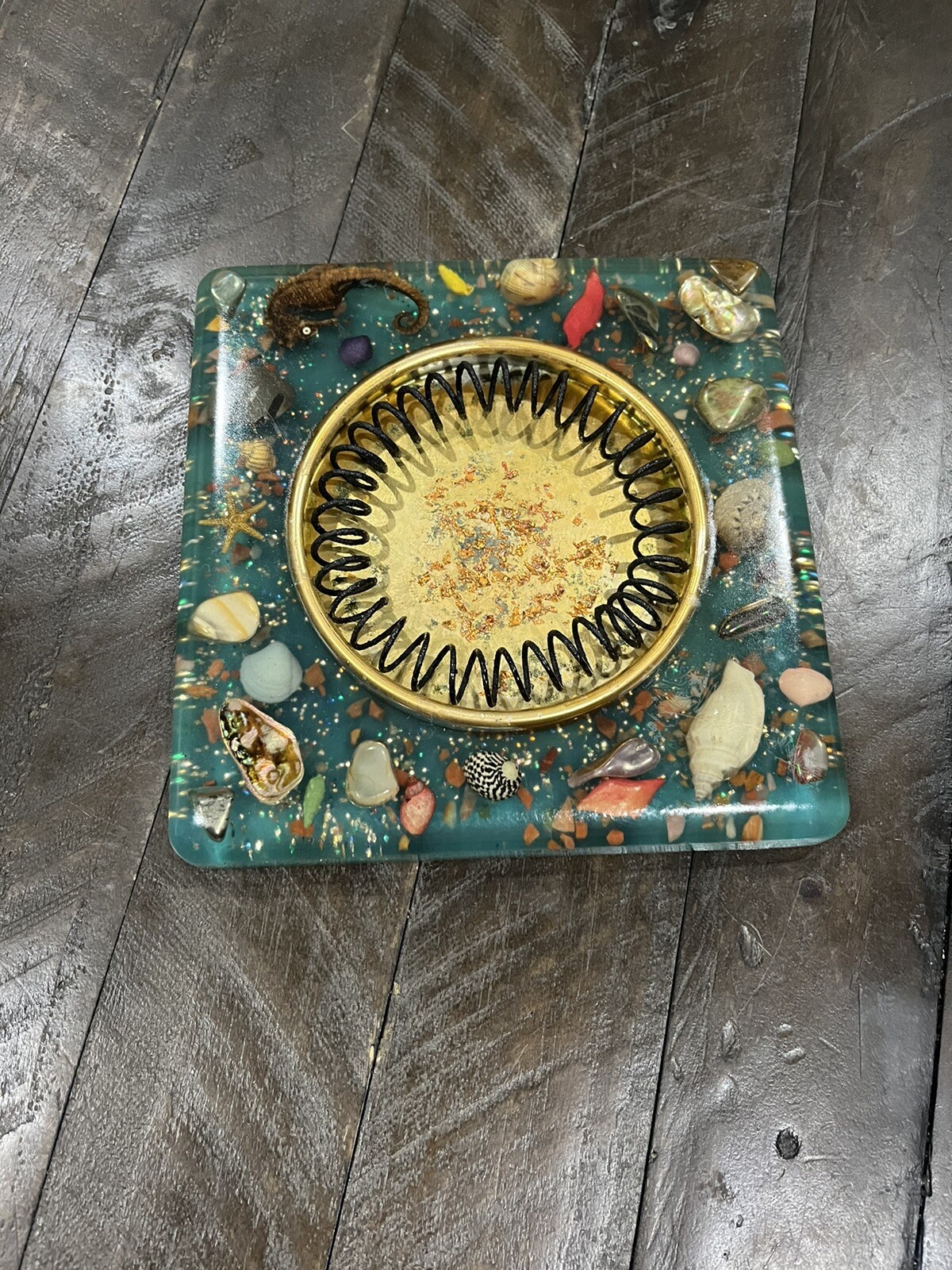 Vtg Blue Lucite Sea Creatures Brass Abalone MCM Cigar Ashtray Shells Vtg Blue Lucite Sea Creatures Brass Abalone MCM Cigar Ashtray Shells