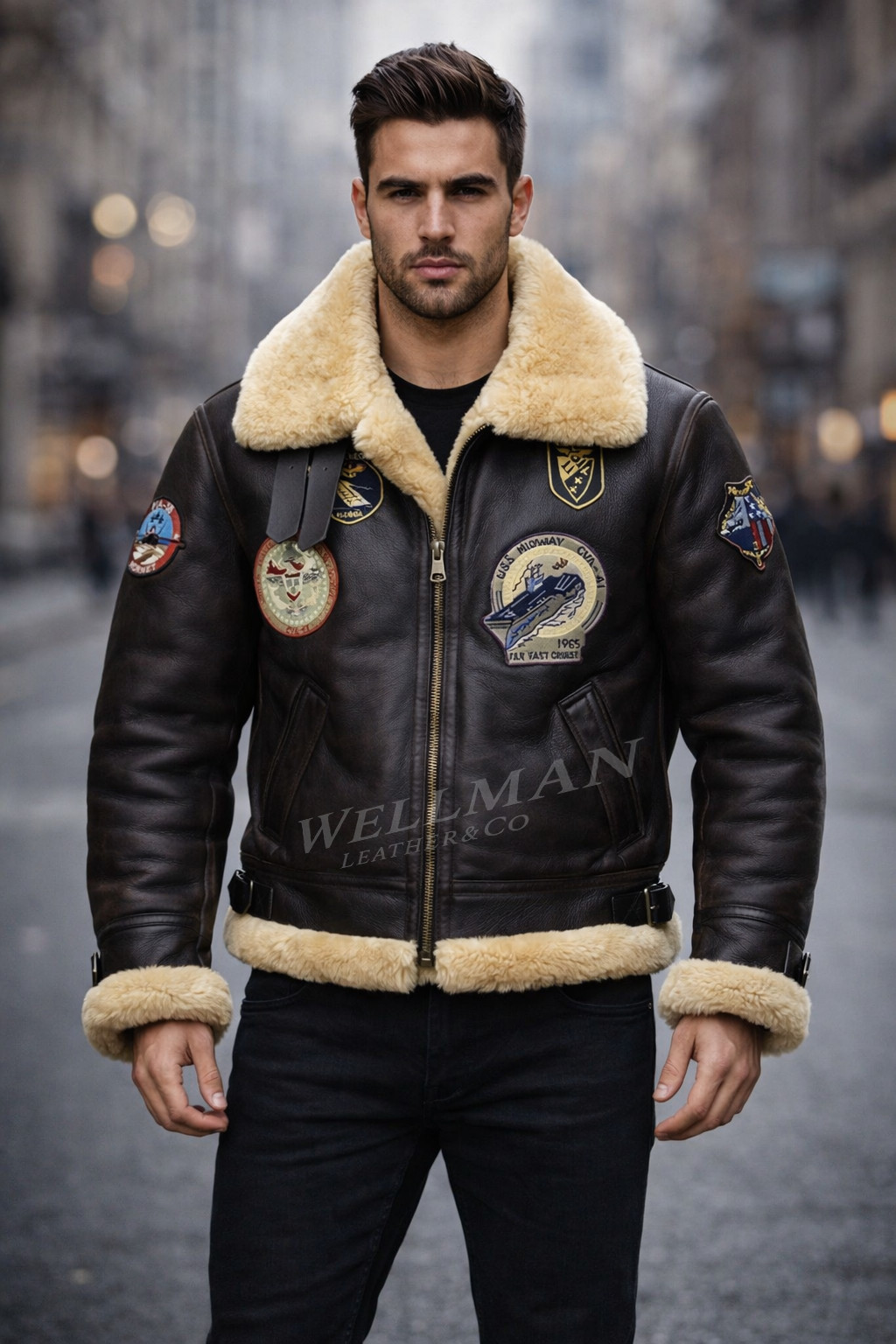 Mens B3 Bomber Sheepskin Leather Jacket – RAF Aviator Pilot Flight Coat