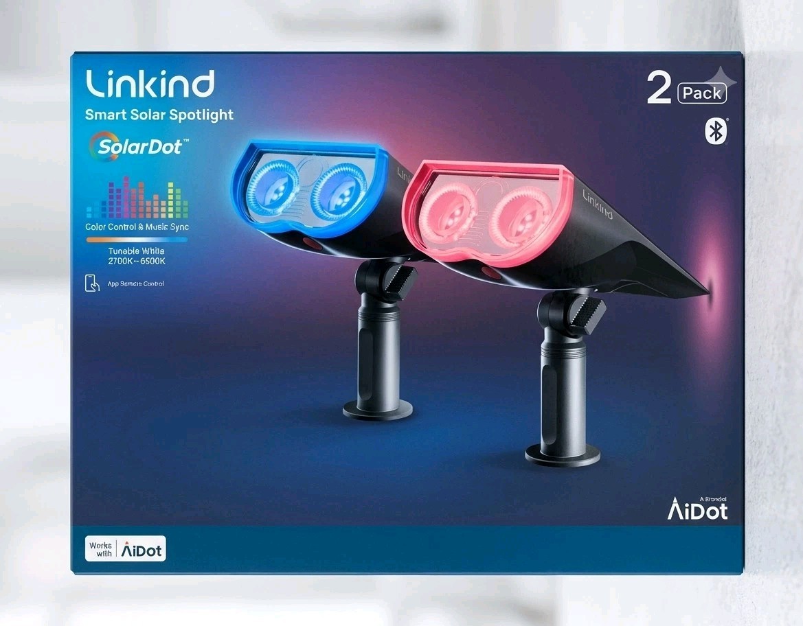 Linkind Smart Solar Spotlight SolarDot 2-Pack Color Changing Music Sync AiDot