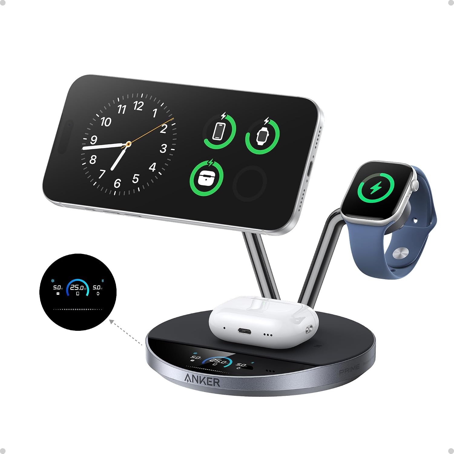 Anker Prime 3-in-1 Qi2.2 MagSafe Compatible 25W Wireless Charging Station Anker Prime 3-in-1 Qi2.2 MagSafe Compatible 25W Wireless Charging Station