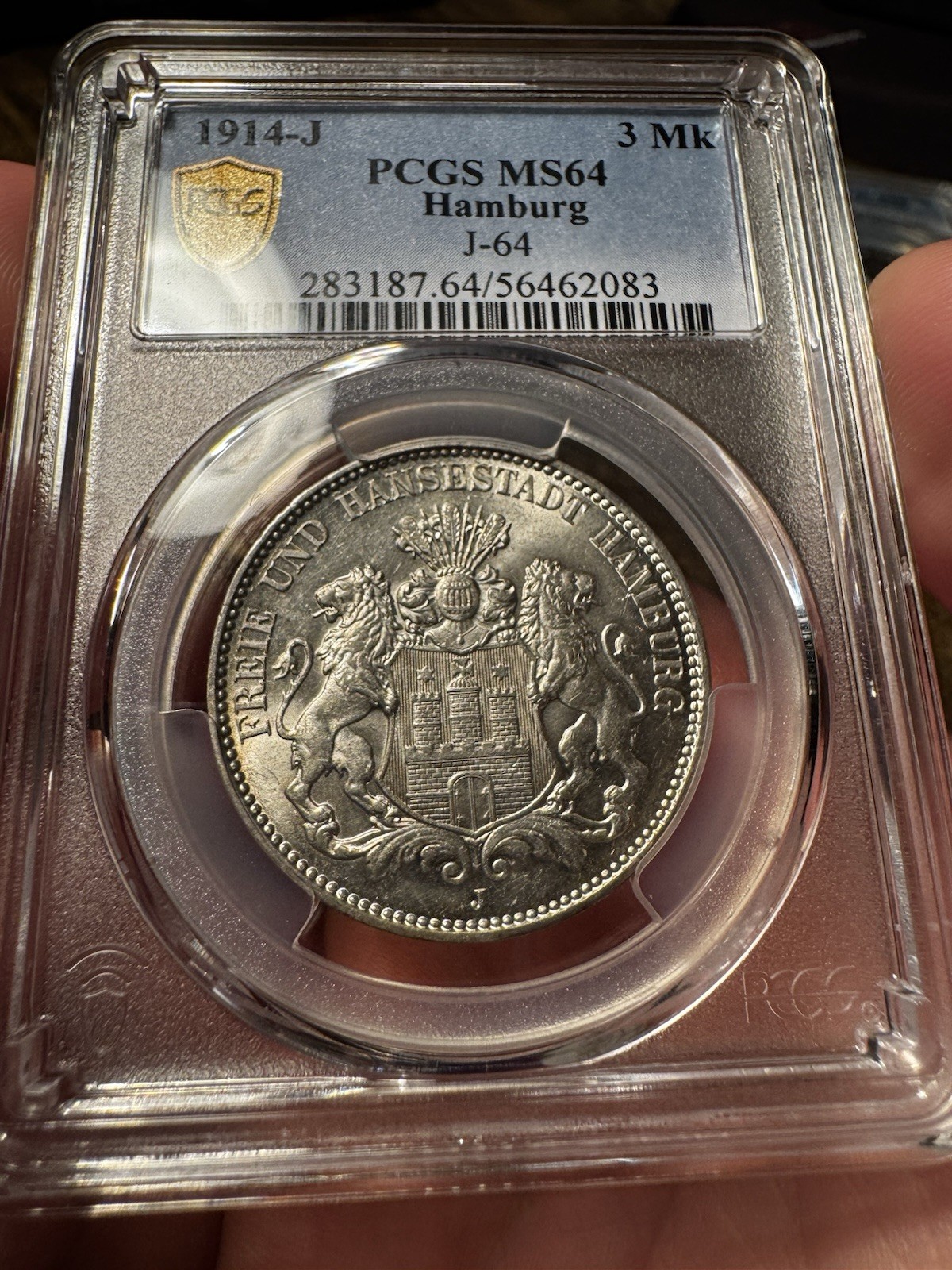 Germany 1914 J Hamburg 3 Mark PCGS MS64 Lustrous