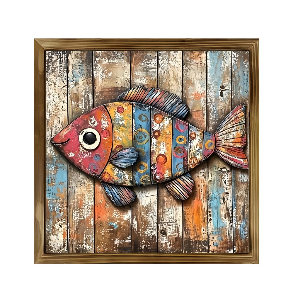 Rustic Hand-painted Fish Wooden Sign Coastal Farmhouse Distressed Nautical Decor