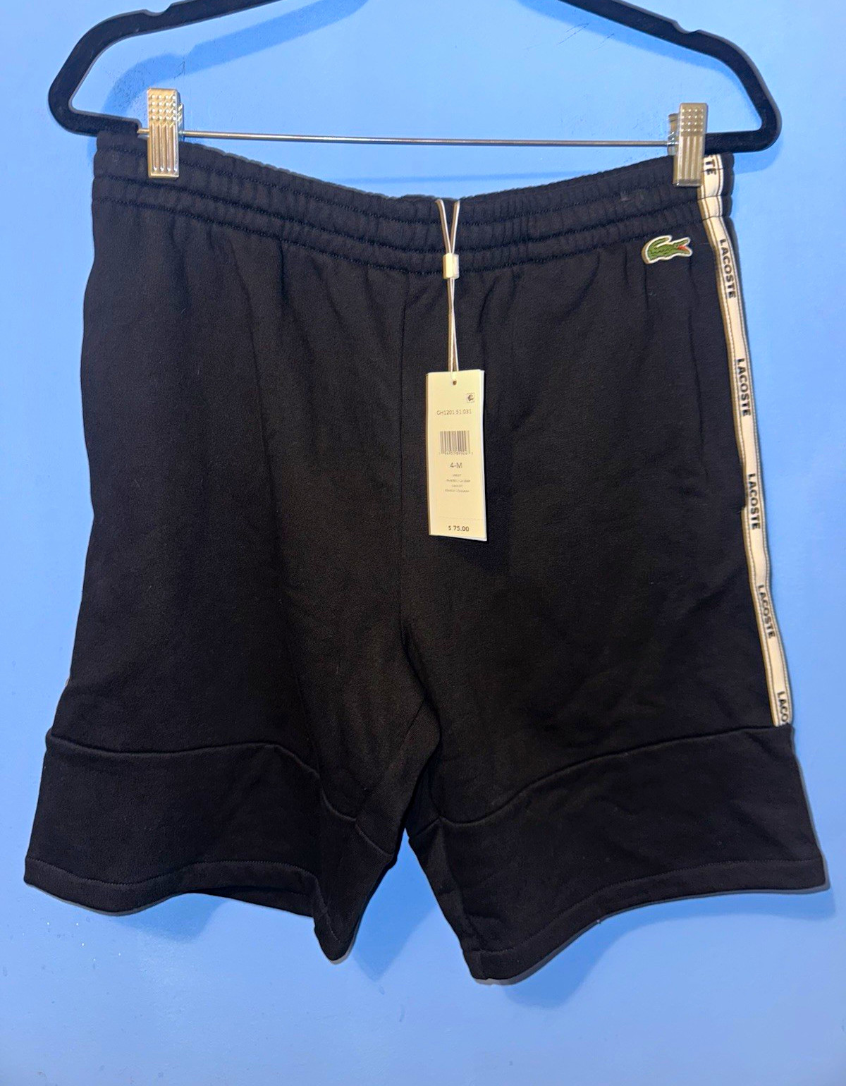 Lacoste Men’s Athletic Shorts Black Regular Fit M Elastic Waist Logo GH1201