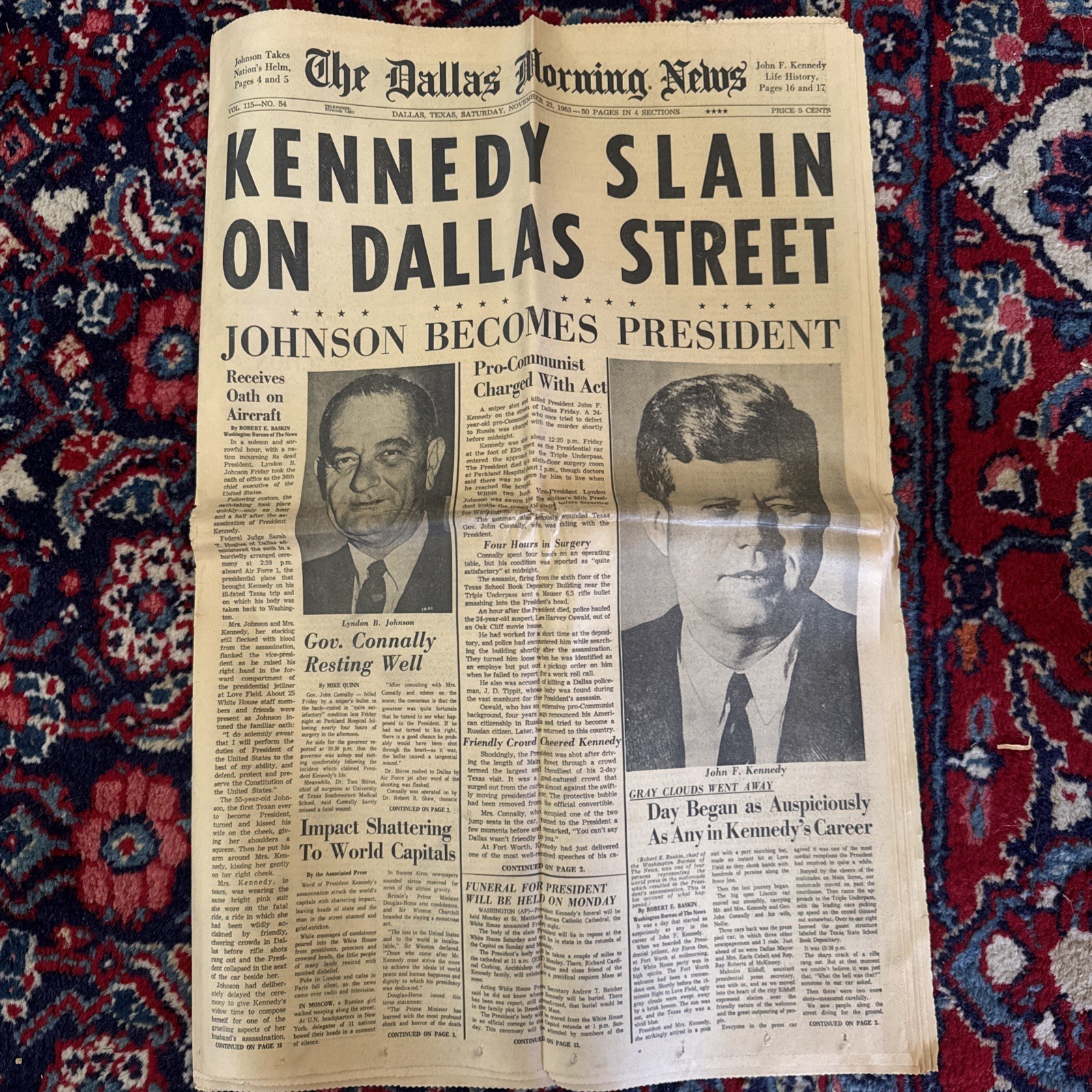 Original KENNEDY SLAIN ON DALLAS STREETS DALLAS MORNING NEWS NOV 23 1963