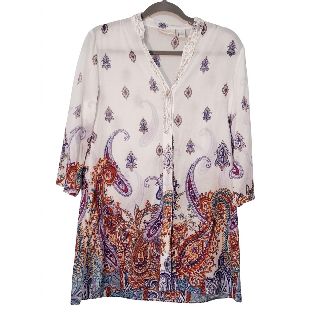 🌟 Chico\'s Paisley Beaded V-Neck Tunic Blouse 🌟 🌟 Chico\'s Paisley Beaded V-Neck Tunic Blouse 🌟