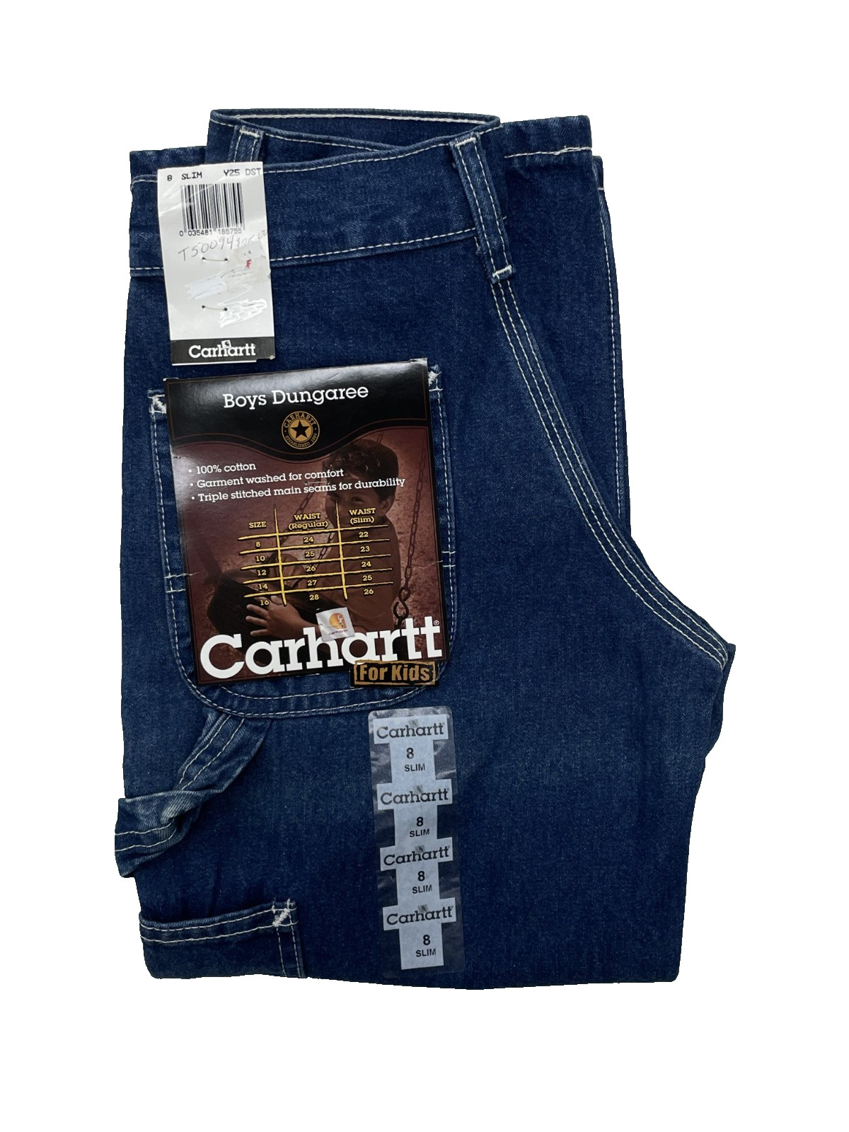 VTG Carhartt Kids Y2K Darkstone Carpenter Jeans Hammer Loop Youth Size 8 Slim