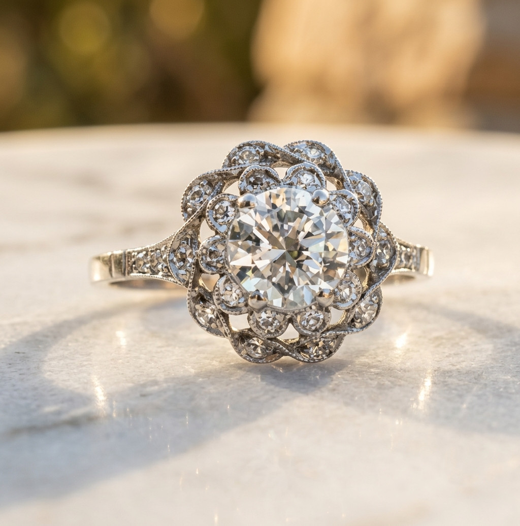 Floral Halo 2.30CT Lab-Created Diamond Women\'s Engagement Ring in 14K White Gold