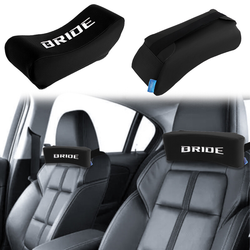 2Pcs JDM BRIDE Embroidery Black Leather Car Neck Rest Pillow Headrest Cushion 2Pcs JDM BRIDE Embroidery Black Leather Car Neck Rest Pillow Headrest Cushion