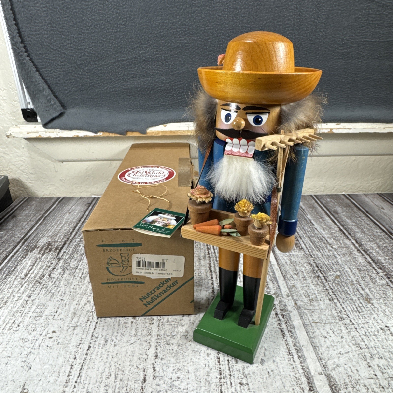E. M. Merck 1993 Old World Christmas Nutcracker Gardener Farmer Germany