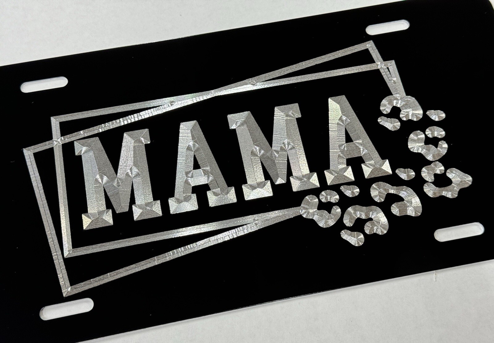 Engraved Mama Leopard Car Tag Diamond Etched Aluminum Metal License Plate Gift