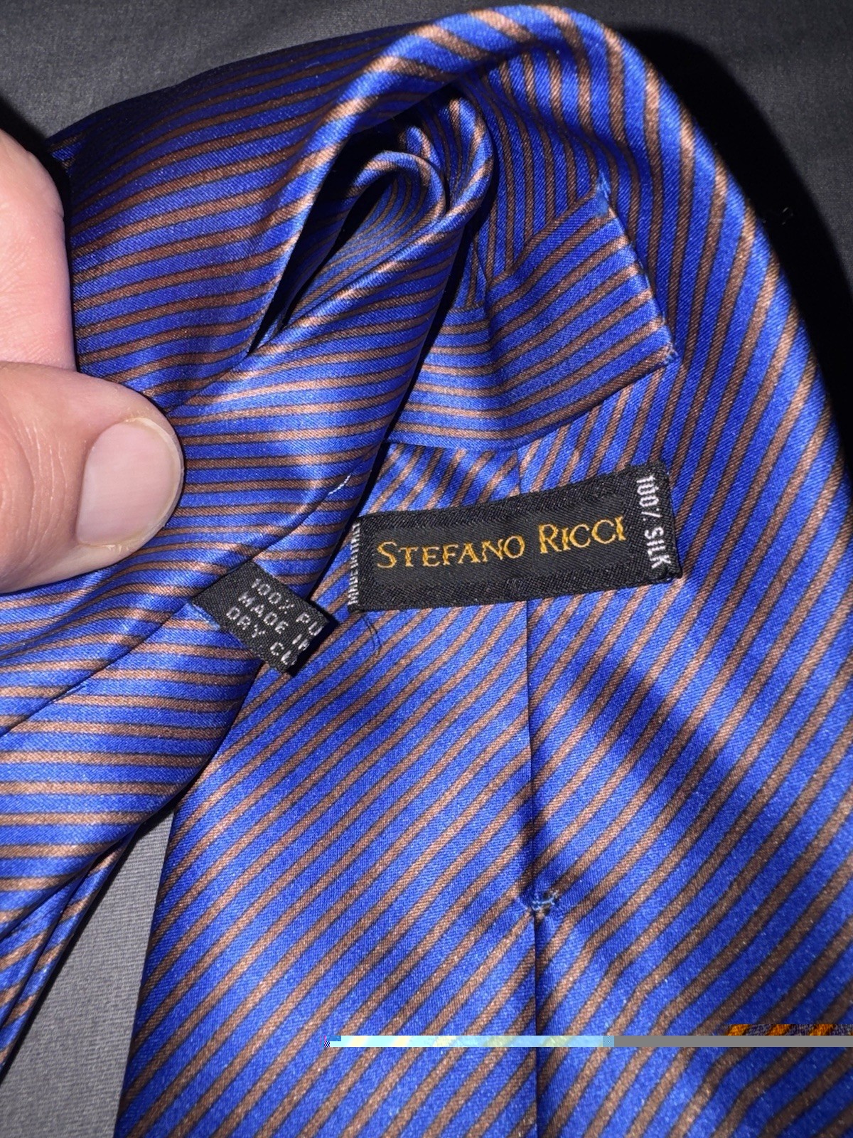 RARE Stefano Ricci 100% Silk Necktie Blue Bronze Diagonal Stripes