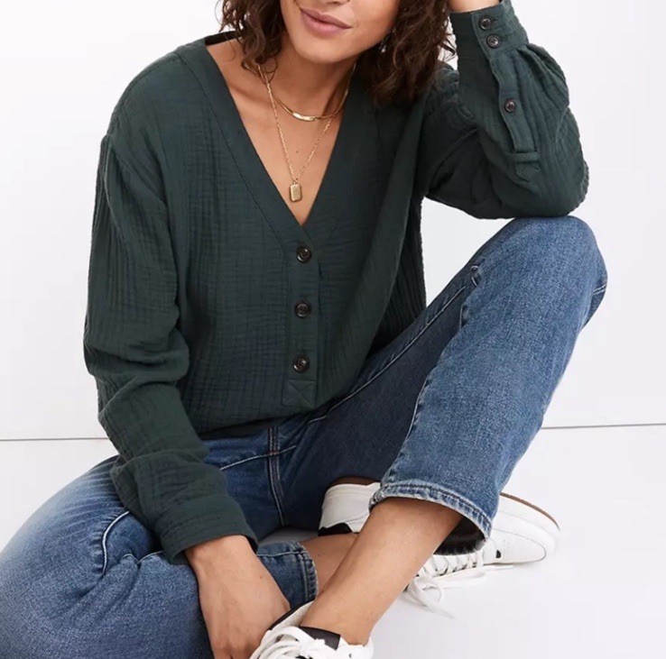 NWOT Madewell Lightspun Evert Top Midnight Green Size XS NC803 Gauze Cotton NWOT Madewell Lightspun Evert Top Midnight Green Size XS NC803 Gauze Cotton