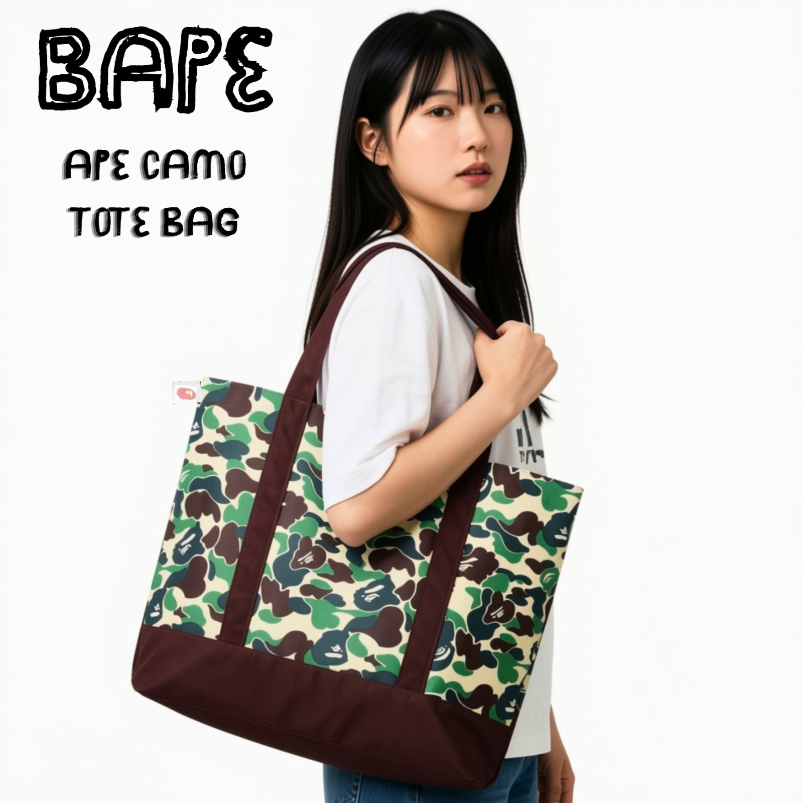 BAPE A Bathing Ape ABC Camo Tote Bag Japan Mook Mag Large Ape Logo Shoulder Bag BAPE A Bathing Ape ABC Camo Tote Bag Japan Mook Mag Large Ape Logo Shoulder Bag