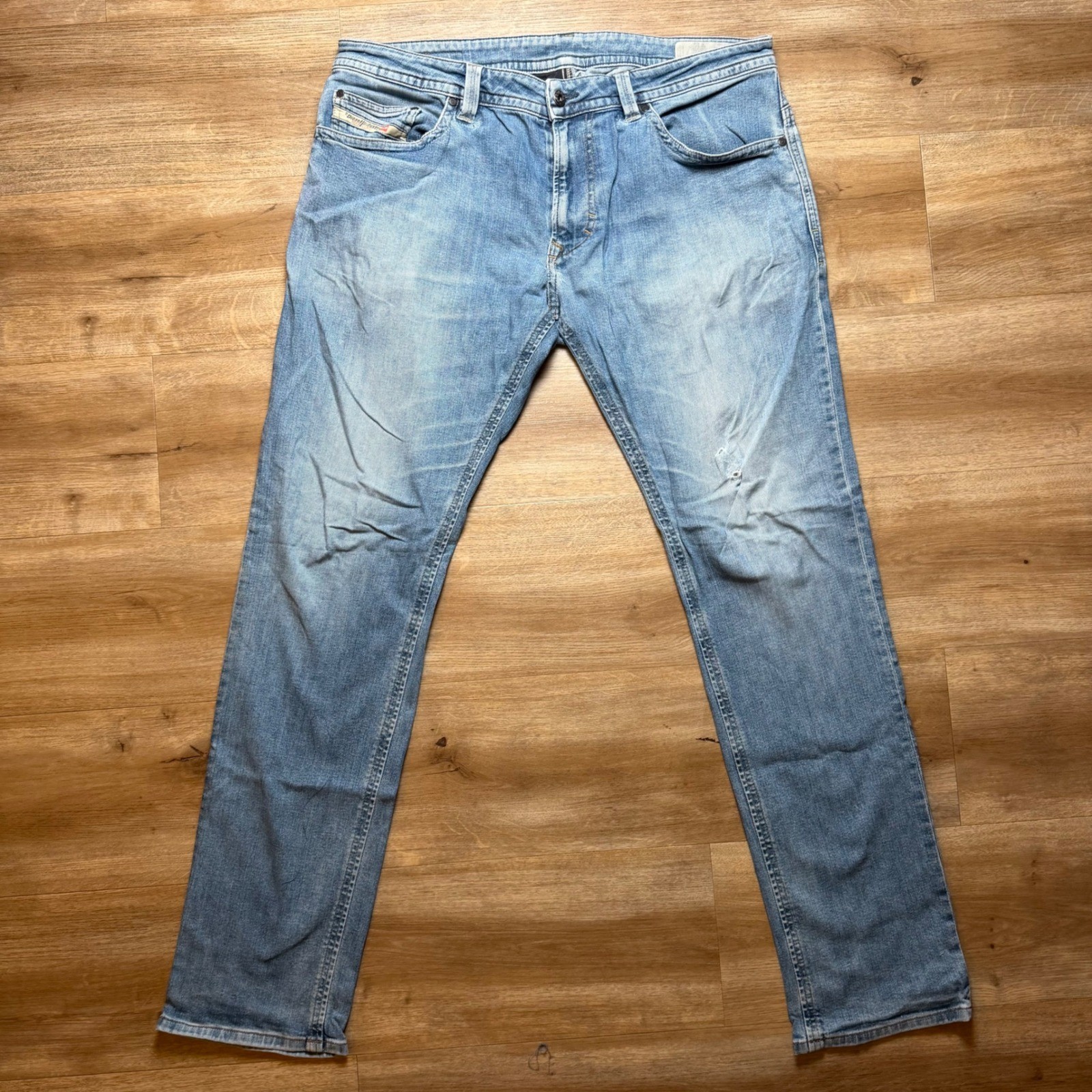 Diesel Thavar Jeans Mens 34x32 Blue Slim Skinny Stretch Denim Distressed R814V