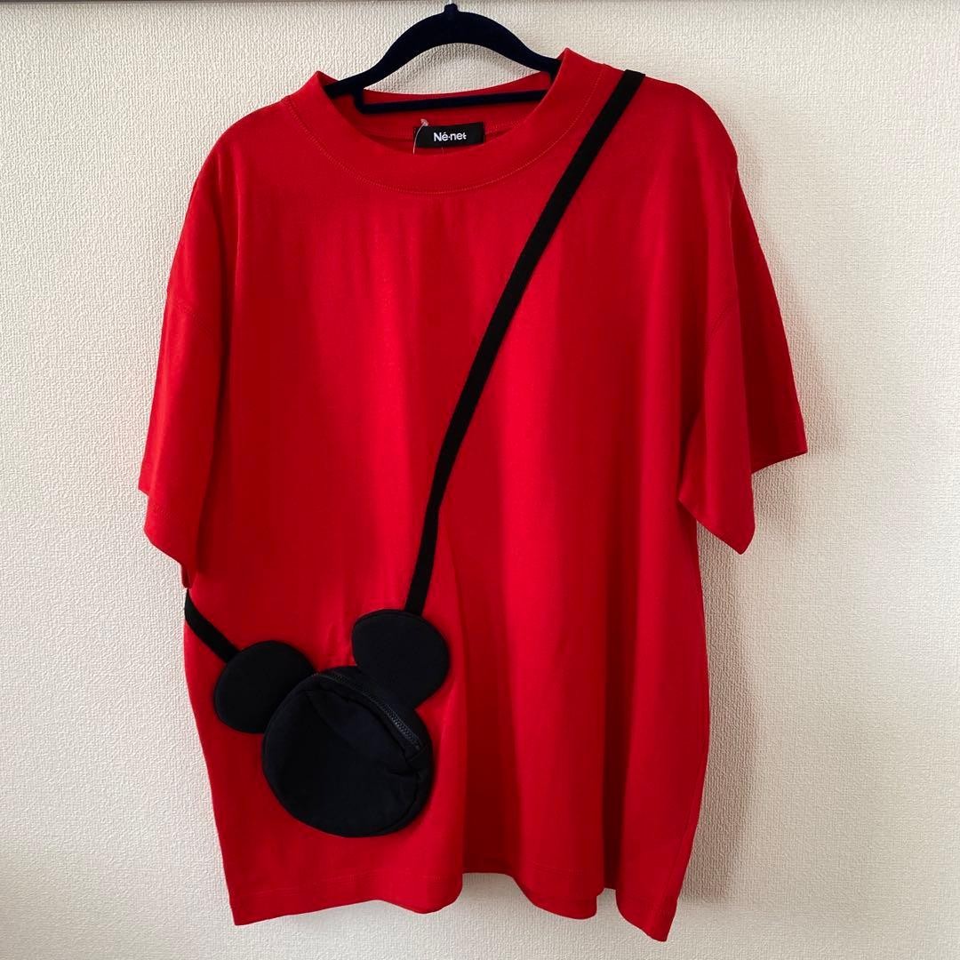 Disney x ne-net Red Shoulder Bag Style T-Shirt with Pocket M Mens Unused